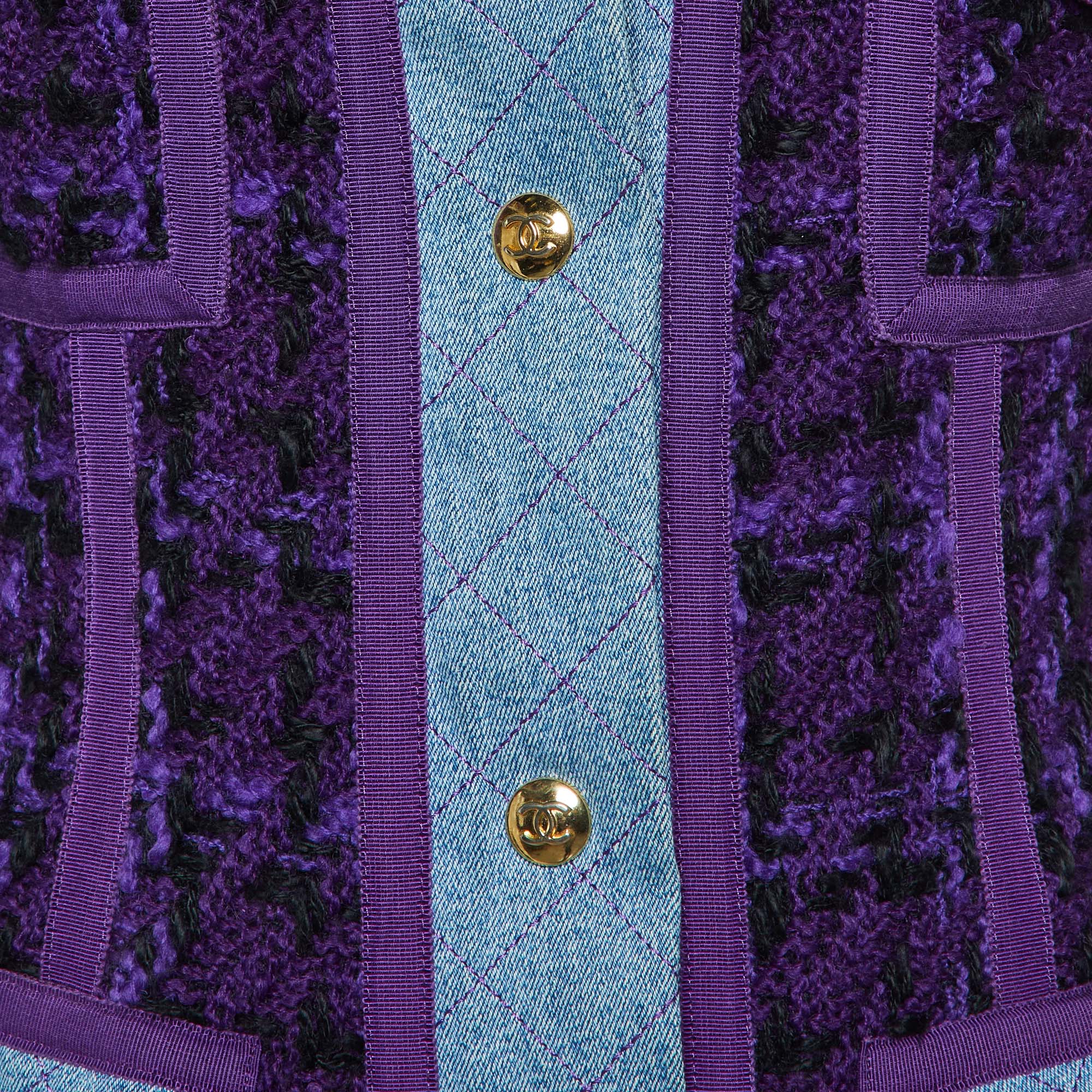 Chanel Vintage Purple Tweed and Denim Skirt and Jacket Set S 