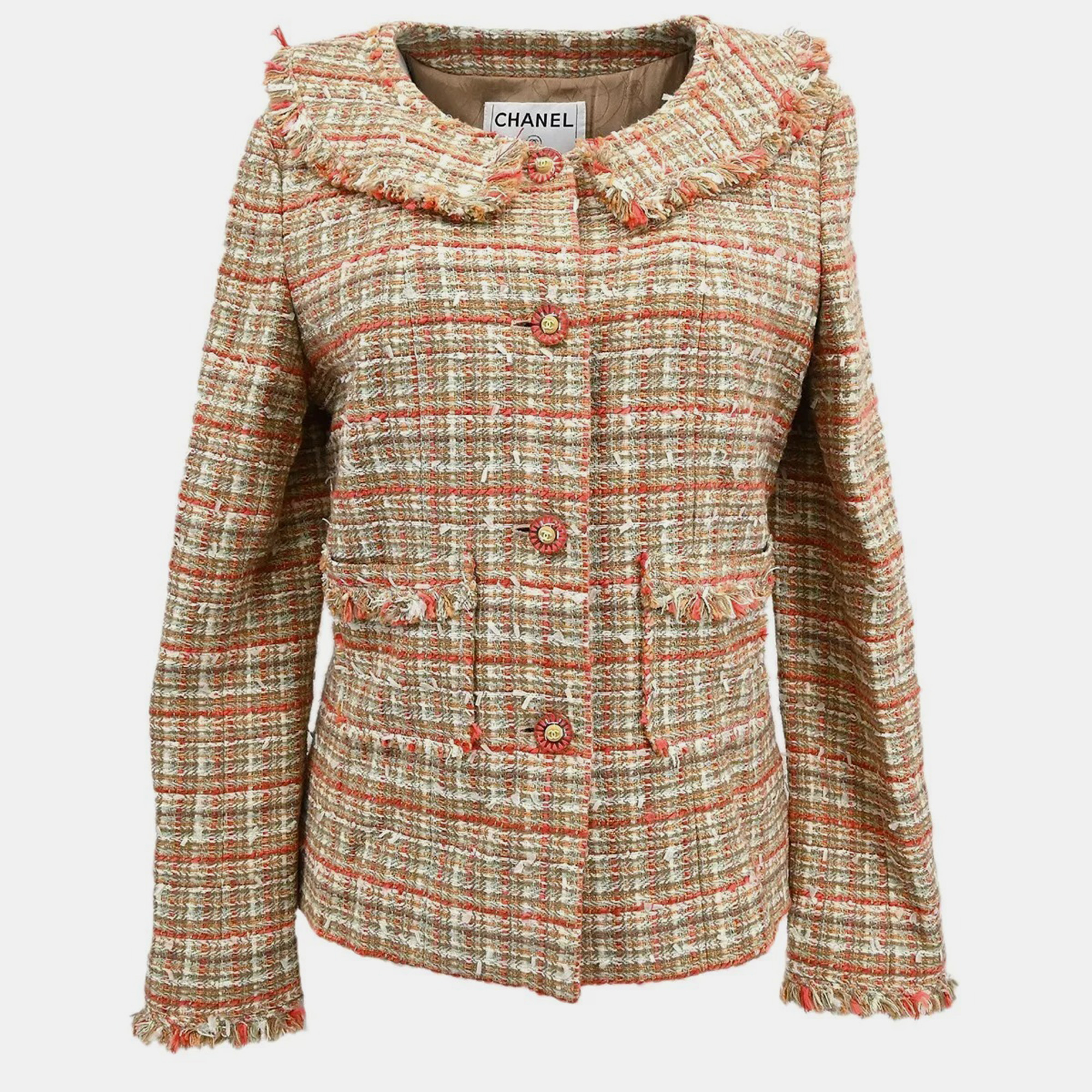 

Chanel Multicolor Tweed Single Breasted Jacket Size 42, Orange