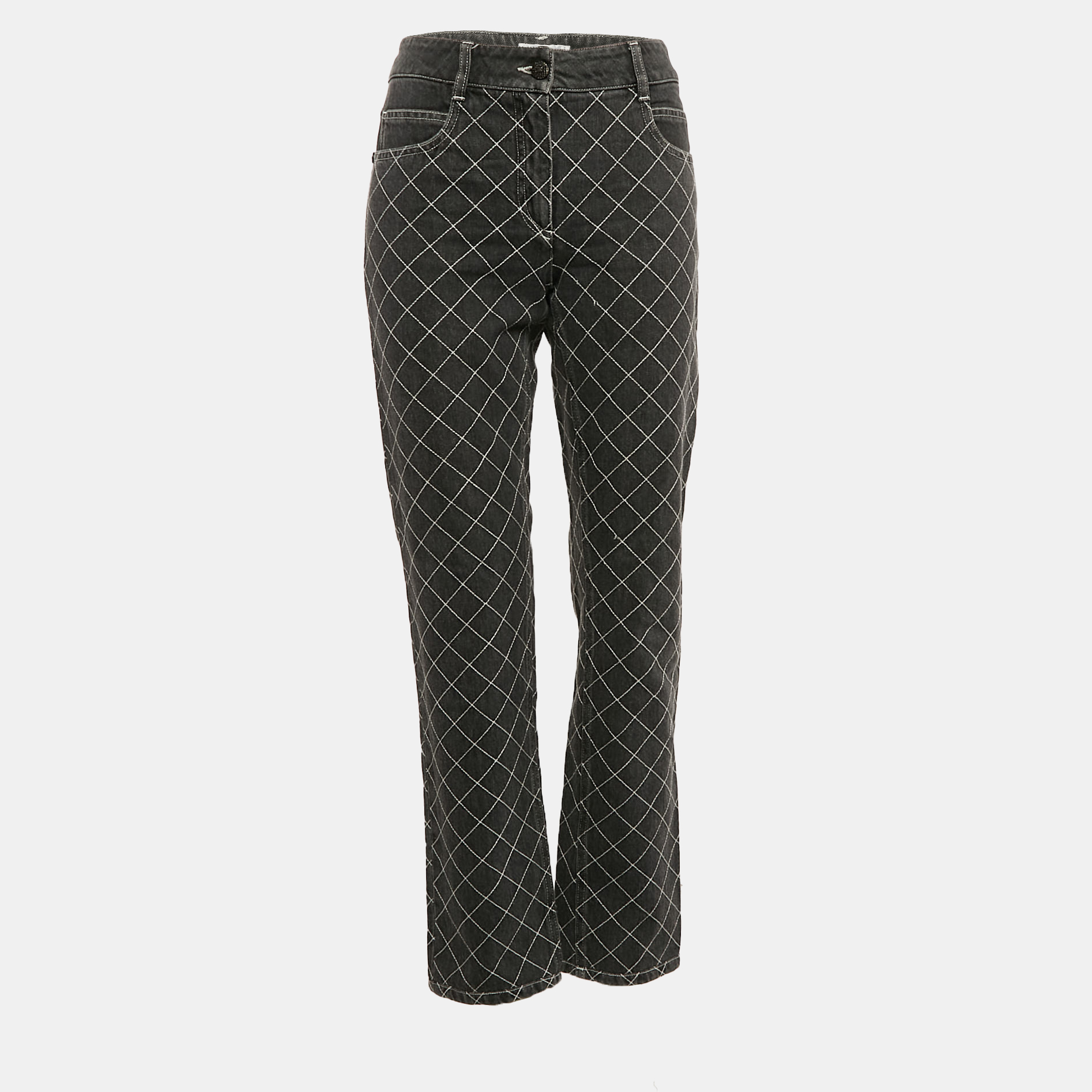 

Chanel Charcoal Grey Check Embroidery Denim Jeans M 31"