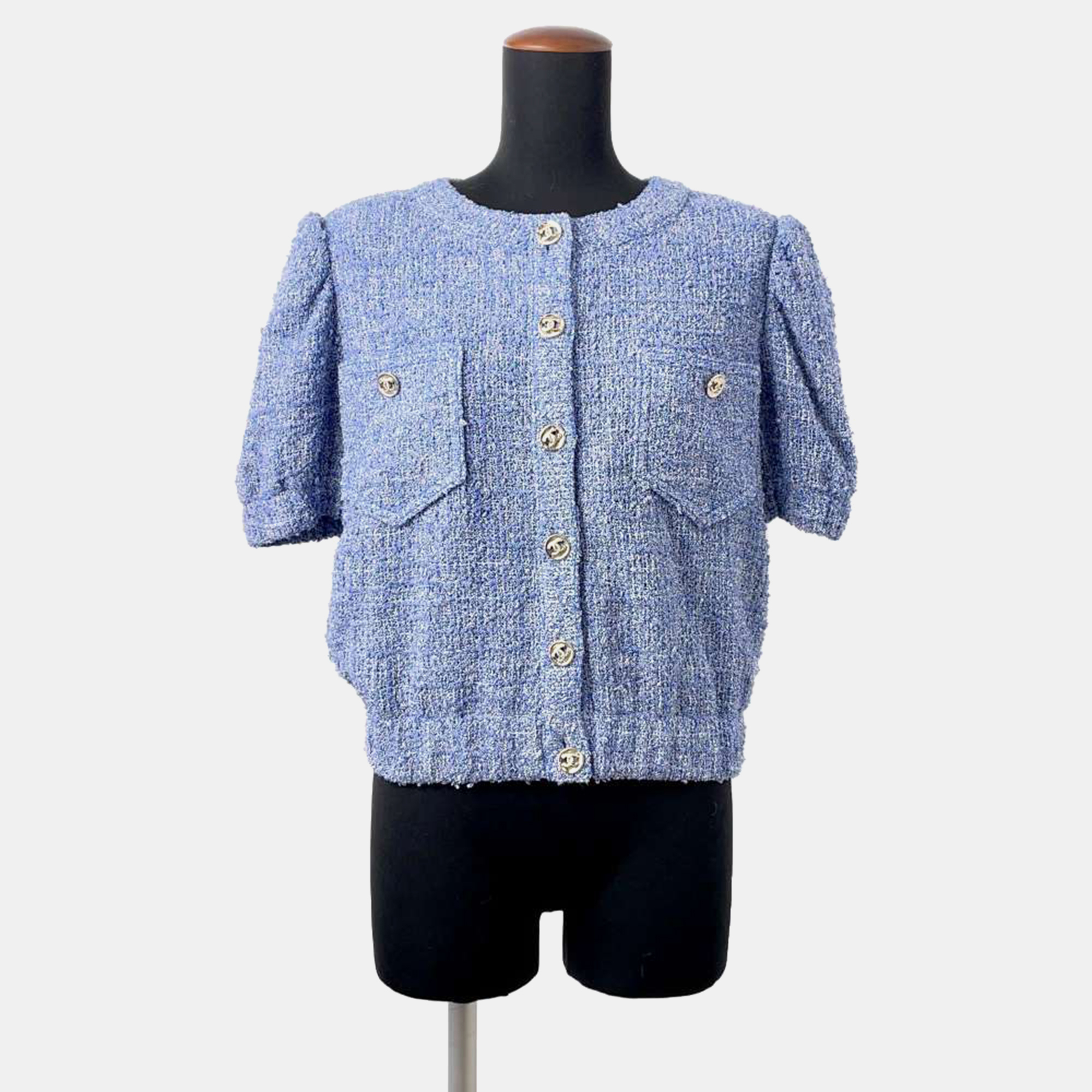 

Chanel Setup Short Sleeve Jacket Size  Blue Tweed