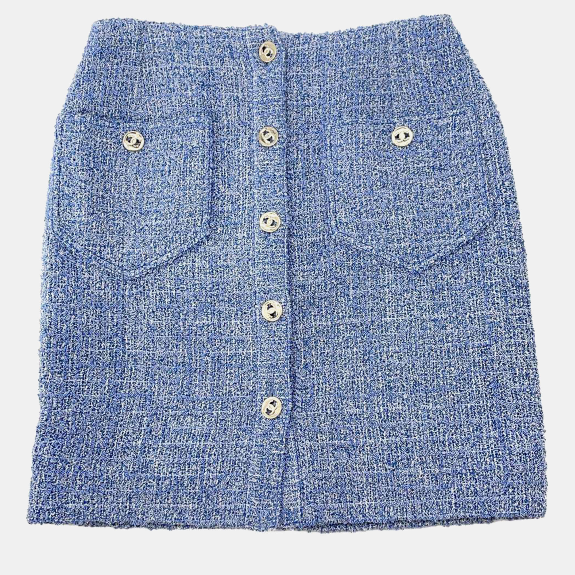 

Chanel Blue Button Tweed Detail Setup Short Skirt Size