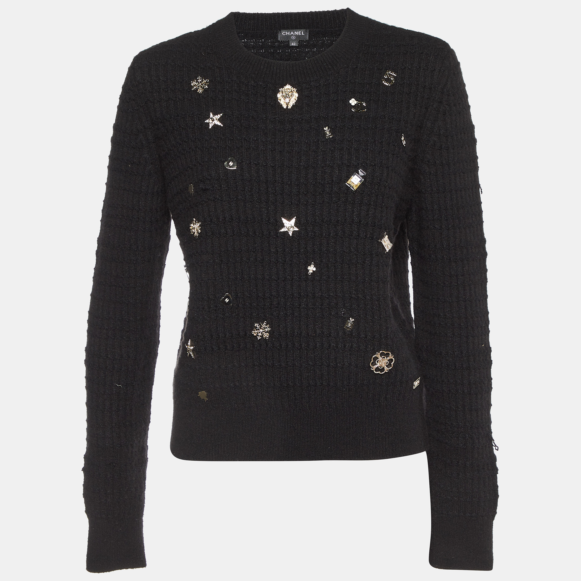 

Chanel Black Lucky Charms Embellished Wool Blend Jumper L