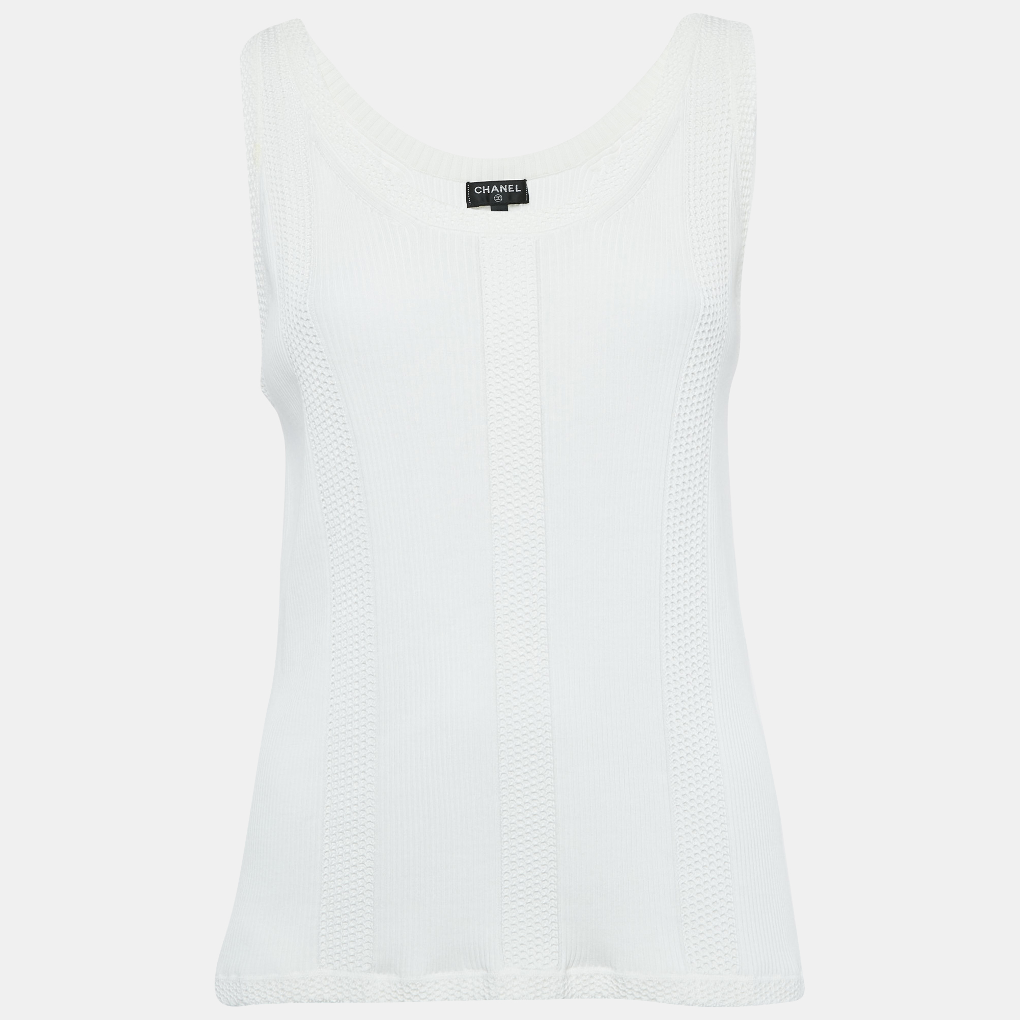 

Chanel White Cotton Knit Tank Top XL