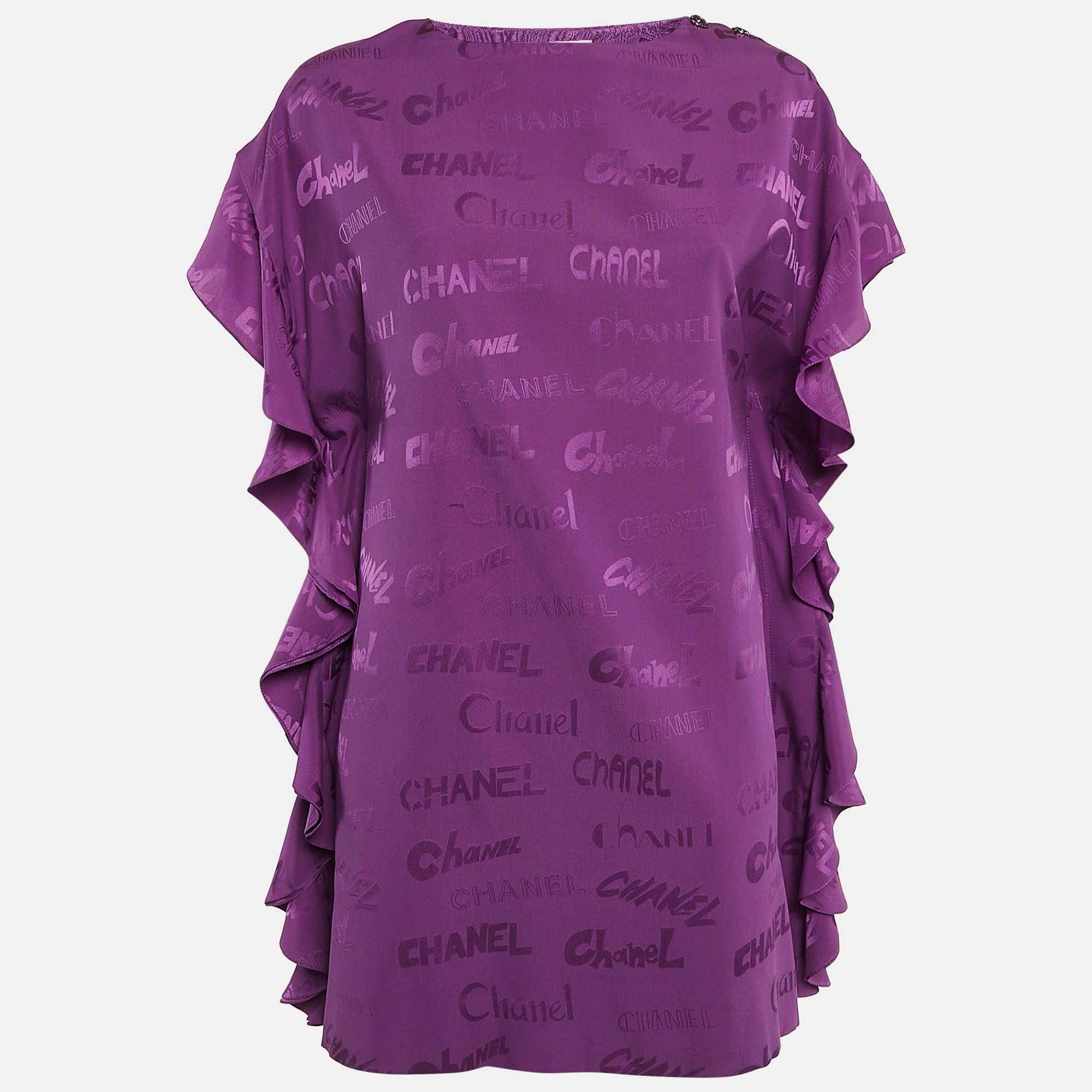 

Chanel Purple Jacquard Silk Ruffled Mini Dress M