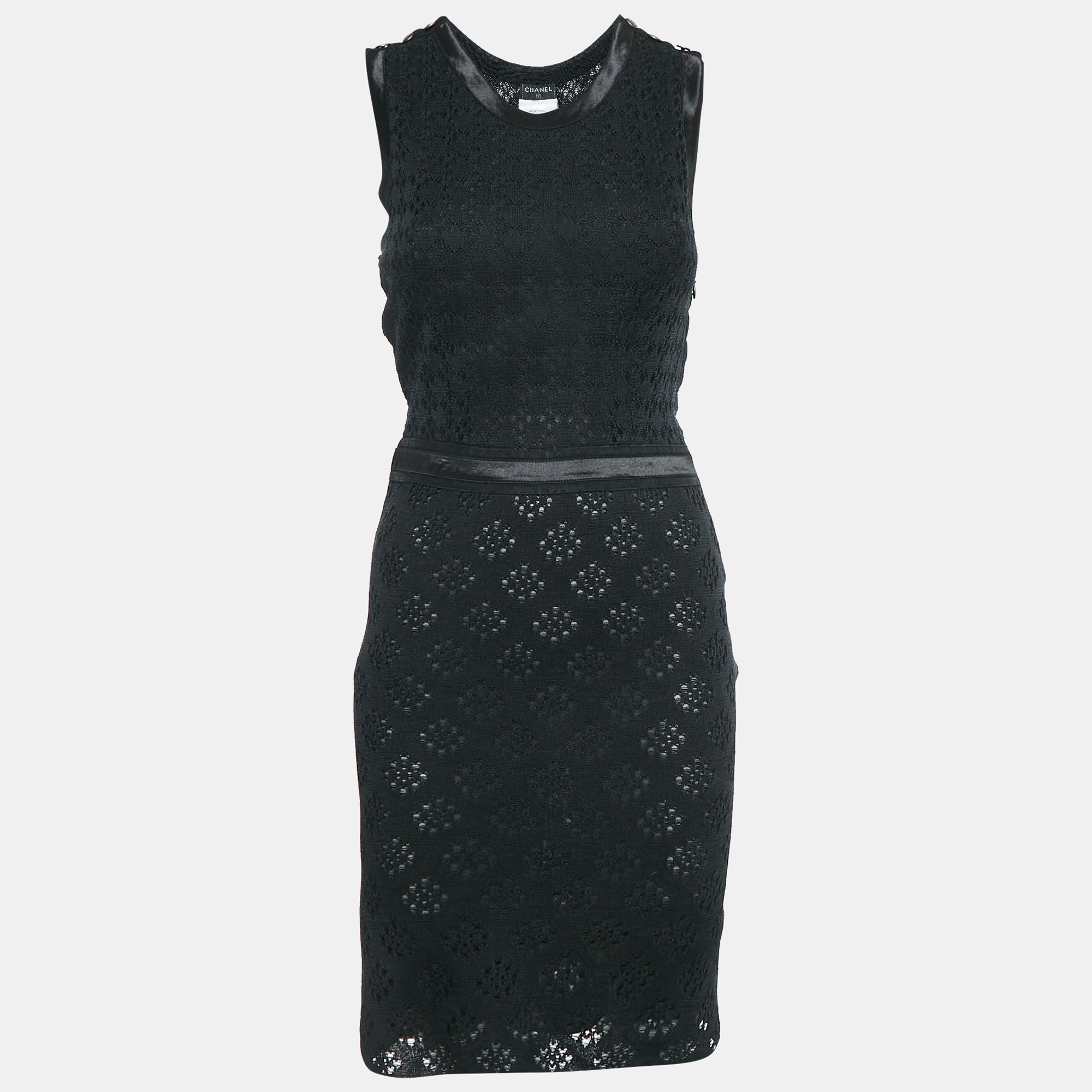 

Chanel Black Patterned Knit Sleeveless Short Dress S