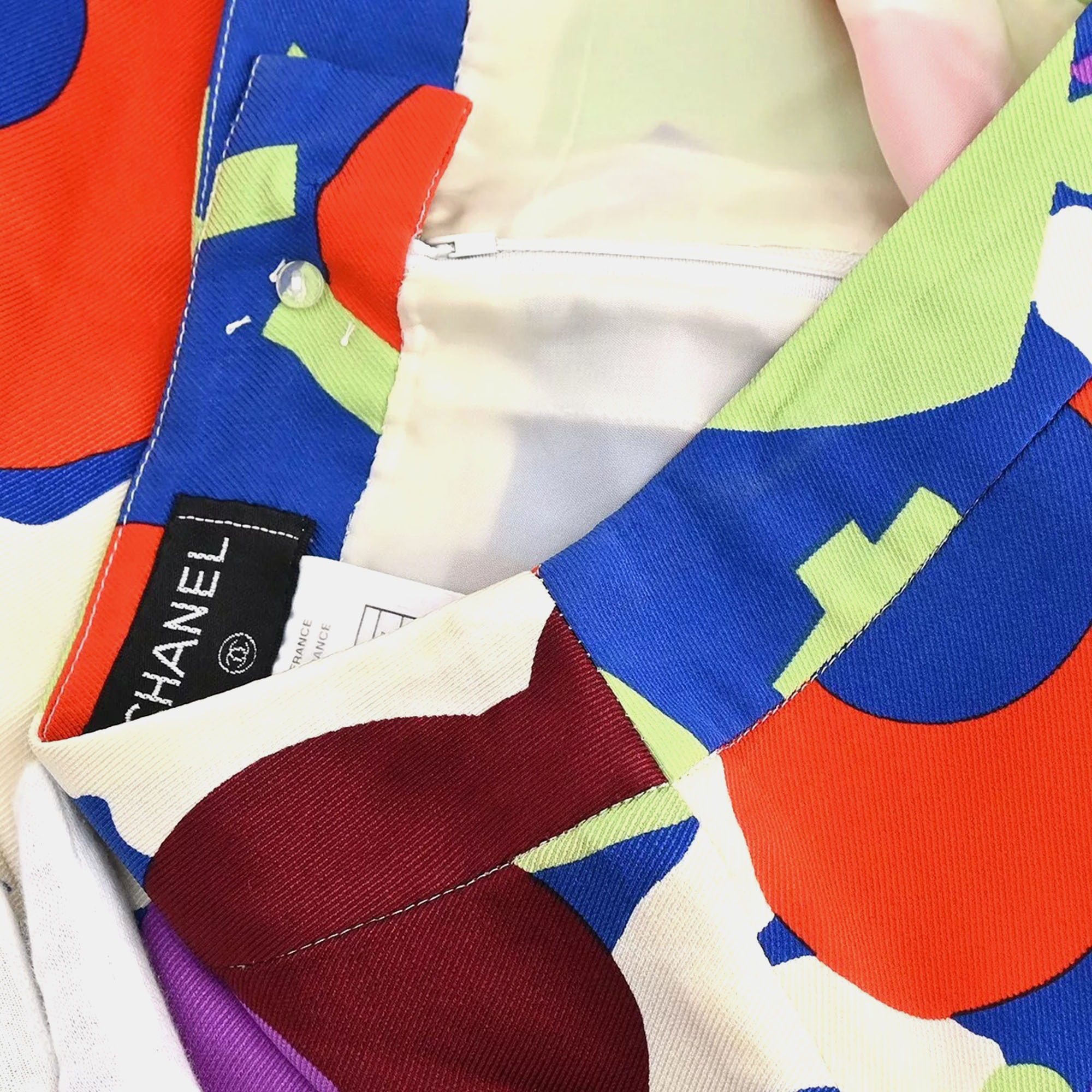 Chanel Red Blue Silk Sleeveless Top and Skirt Women Size 42 