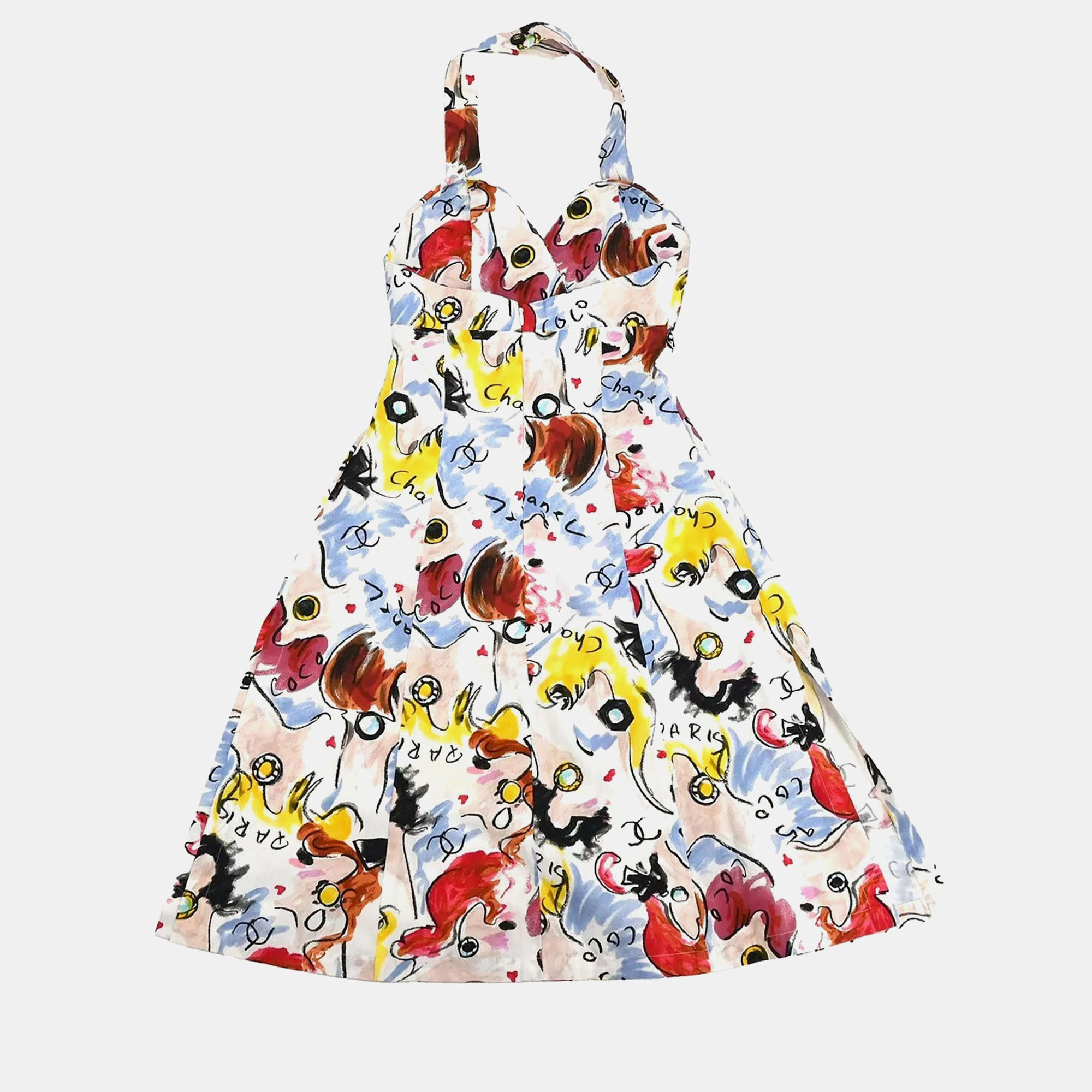 Chanel Multicolor Cotton Sleeveless Dress Women Size 38 