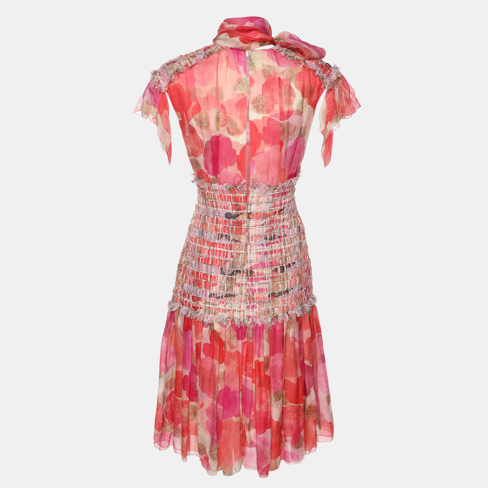Chanel Multicolor Silk and Tweed Midi Dress M 