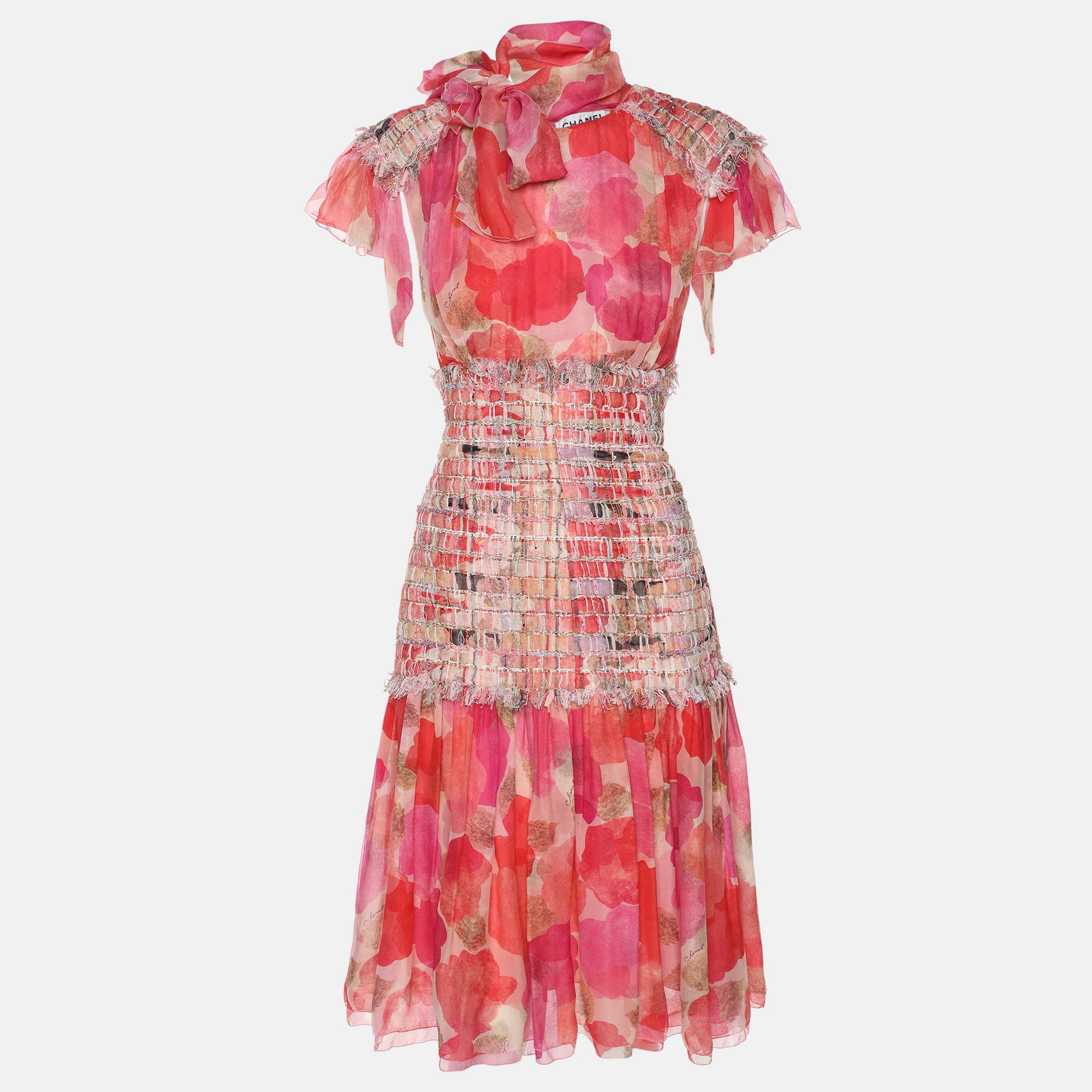 

Chanel Multicolor Silk and Tweed Midi Dress M