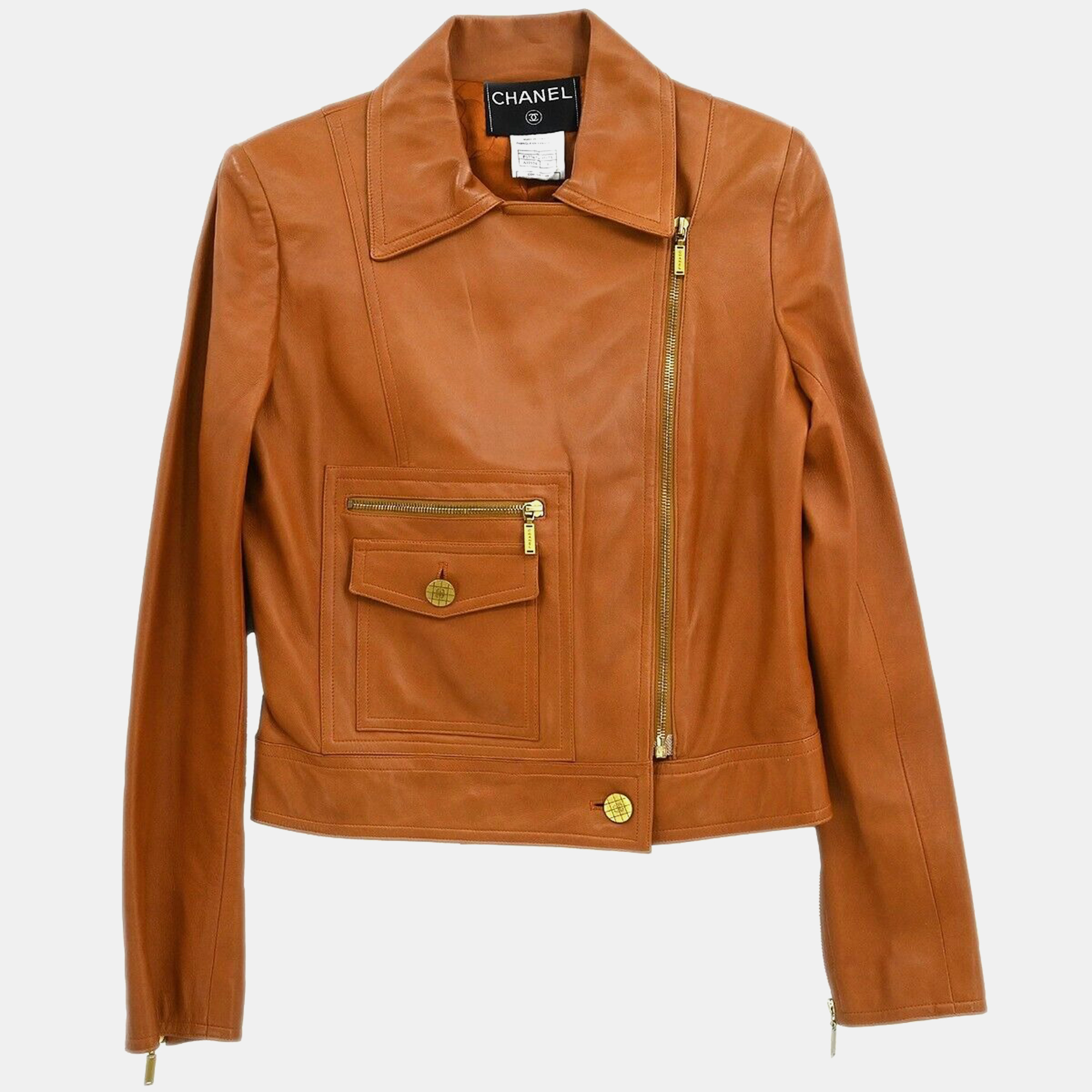 

Chanel Zip Up Brown Leather Jacket