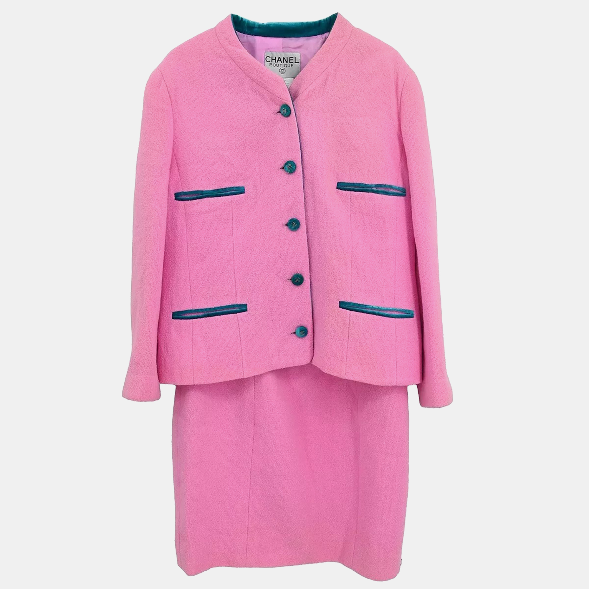 

Chanel Setup Suit Collarless Jacket Skirt Pink 96P #42