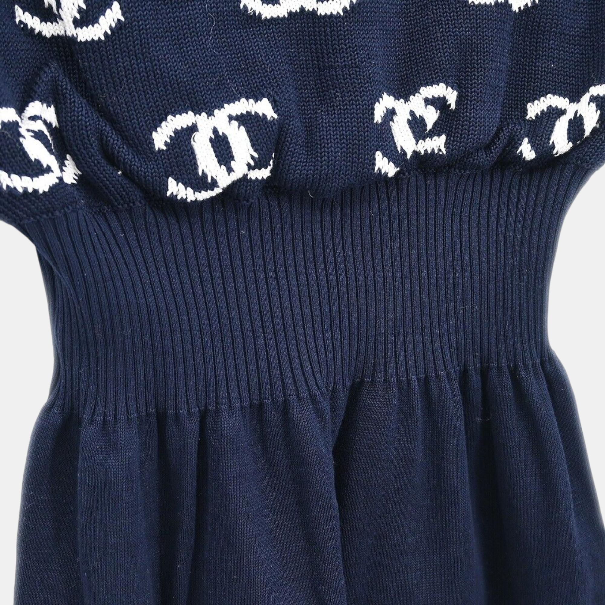 Chanel Navy Knit Short Sleeve Top One Size 