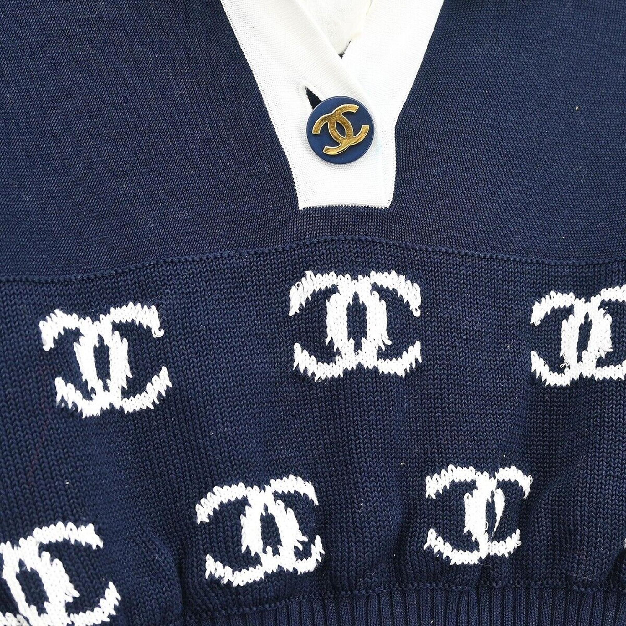 Chanel Navy Knit Short Sleeve Top One Size 
