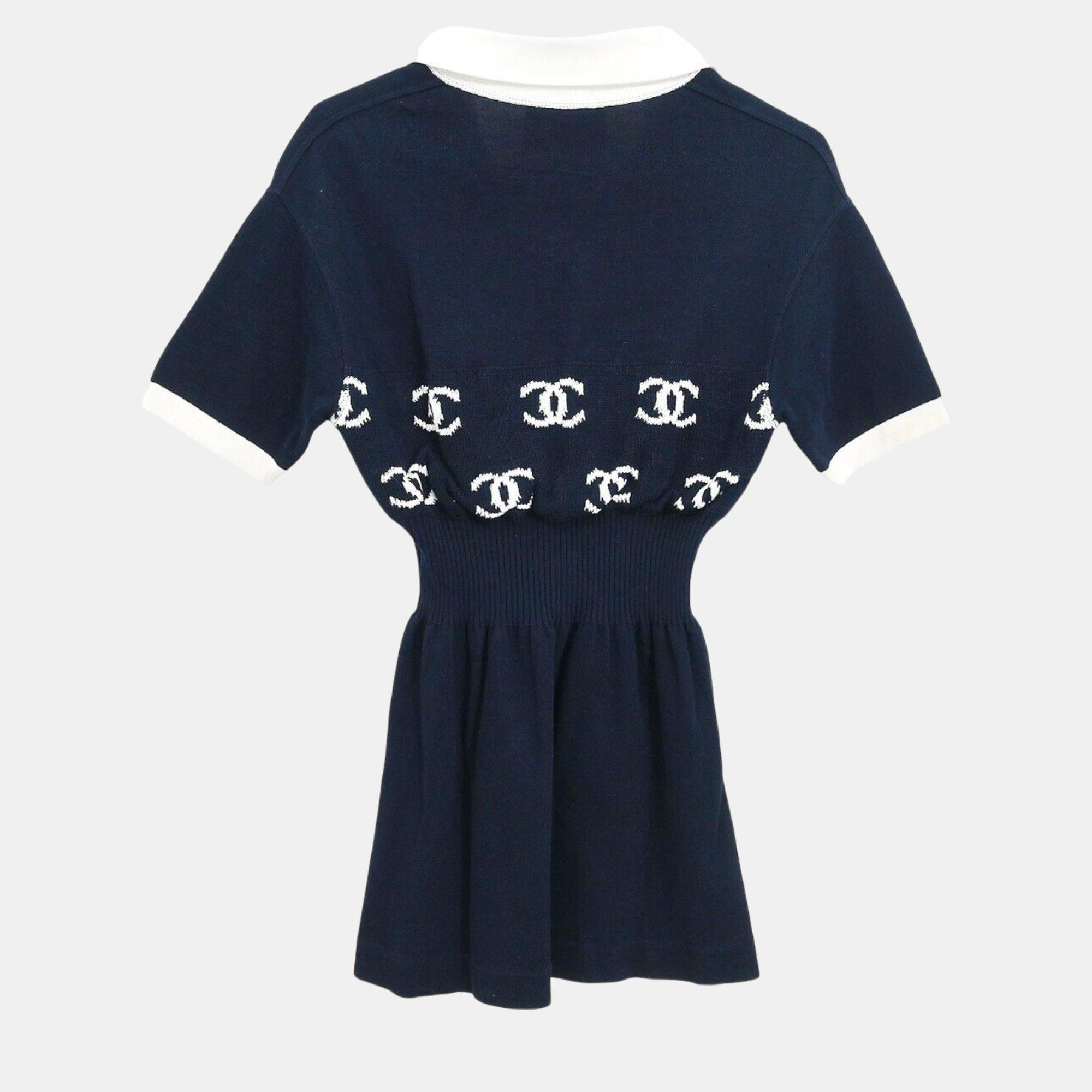 Chanel Navy Knit Short Sleeve Top One Size 