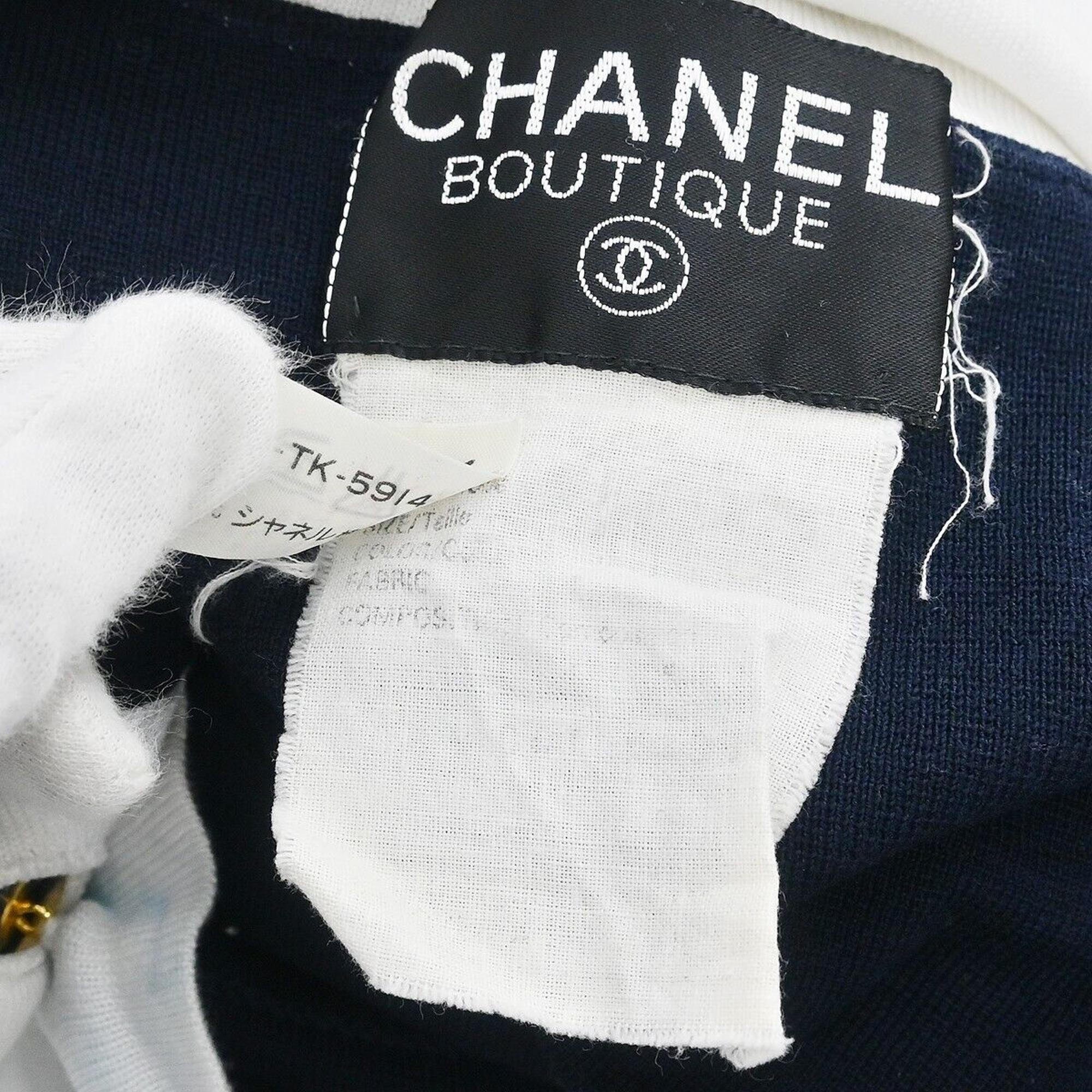 Chanel Navy Knit Short Sleeve Top One Size 