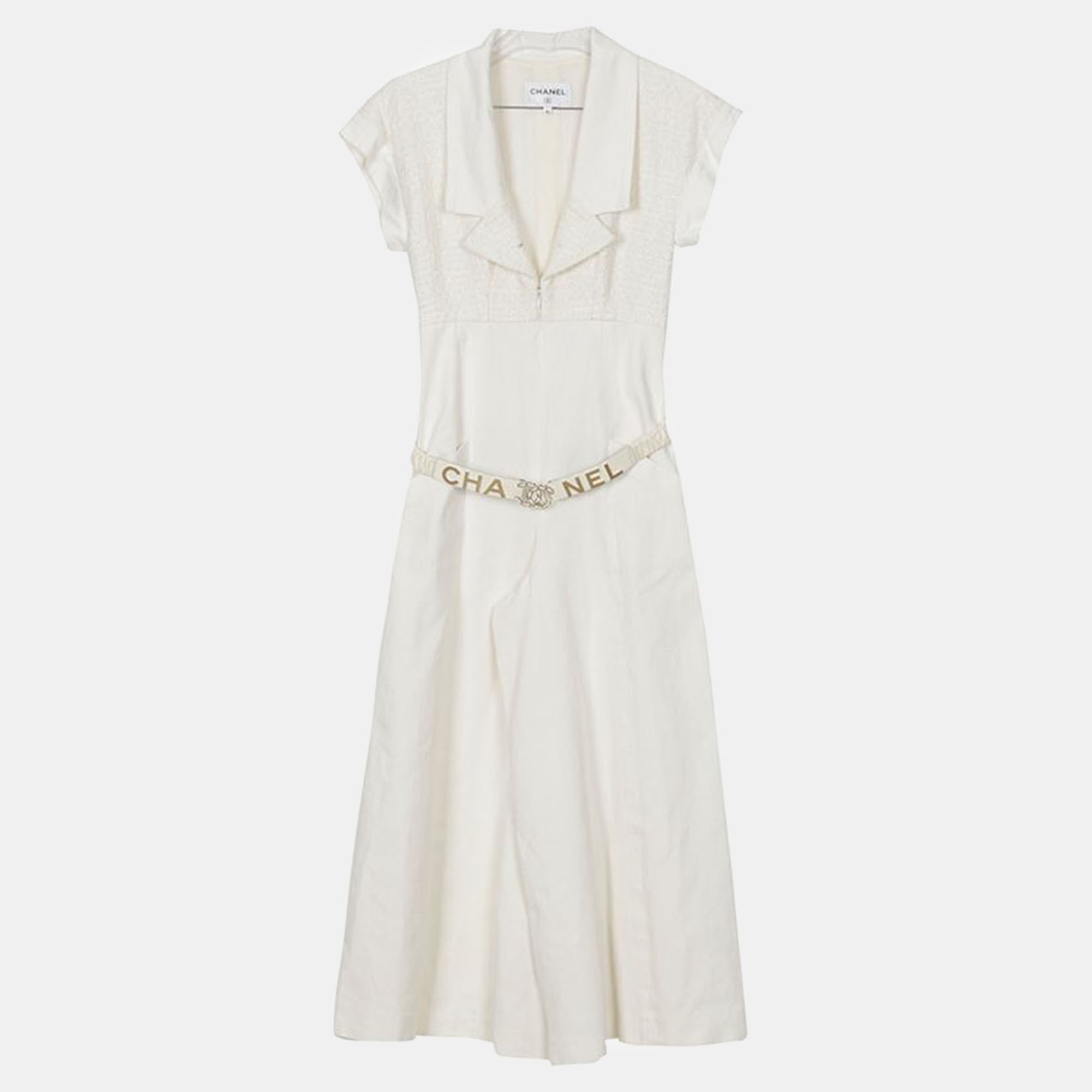 

Chanel White Cotton Tweed Belt Jumpsuit Size