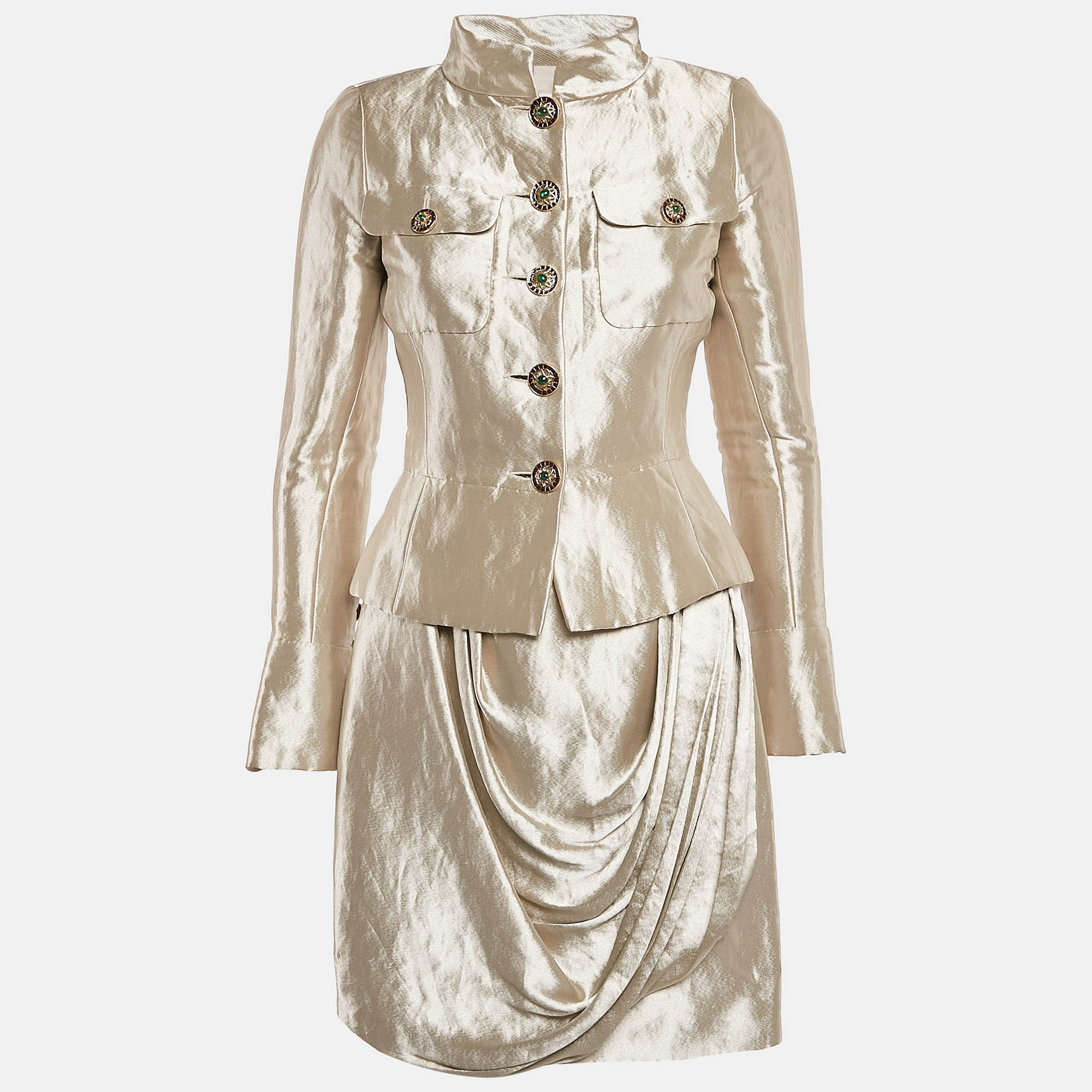 

Chanel Metallic Silk Blend Blazer and Skirt Set S