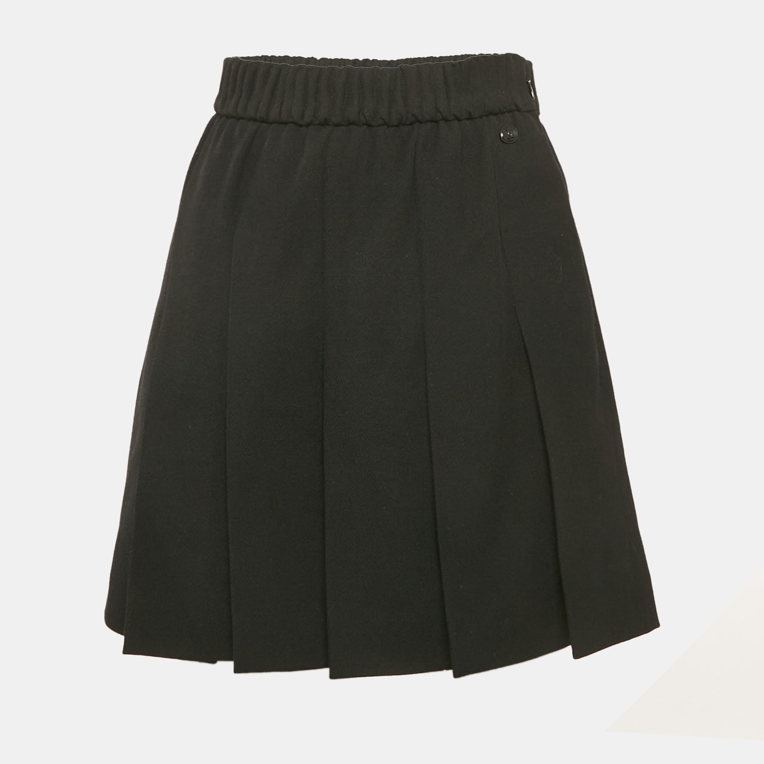 

Chanel Black Wool Drill Pleated Mini Skirt S