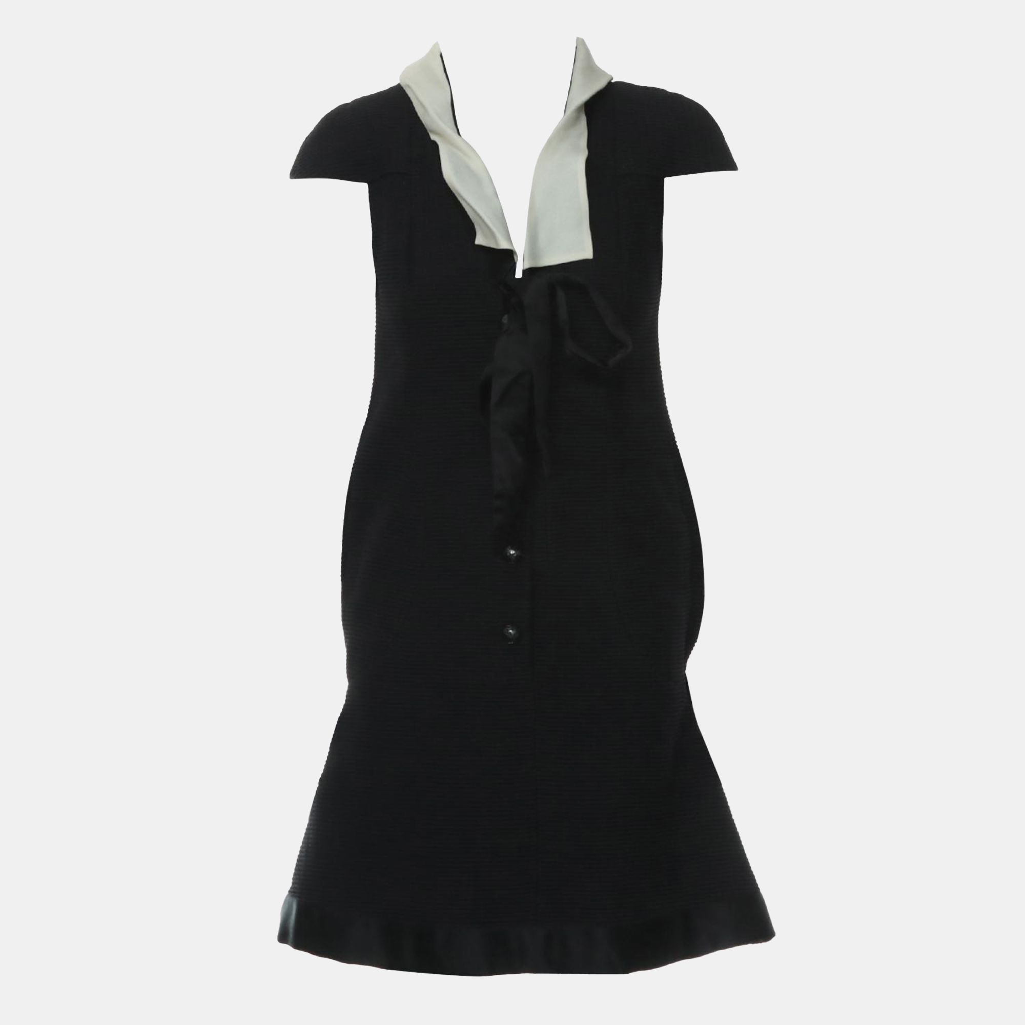 

Chanel Black White Cotton Collared Bow Mini Dress FR Women