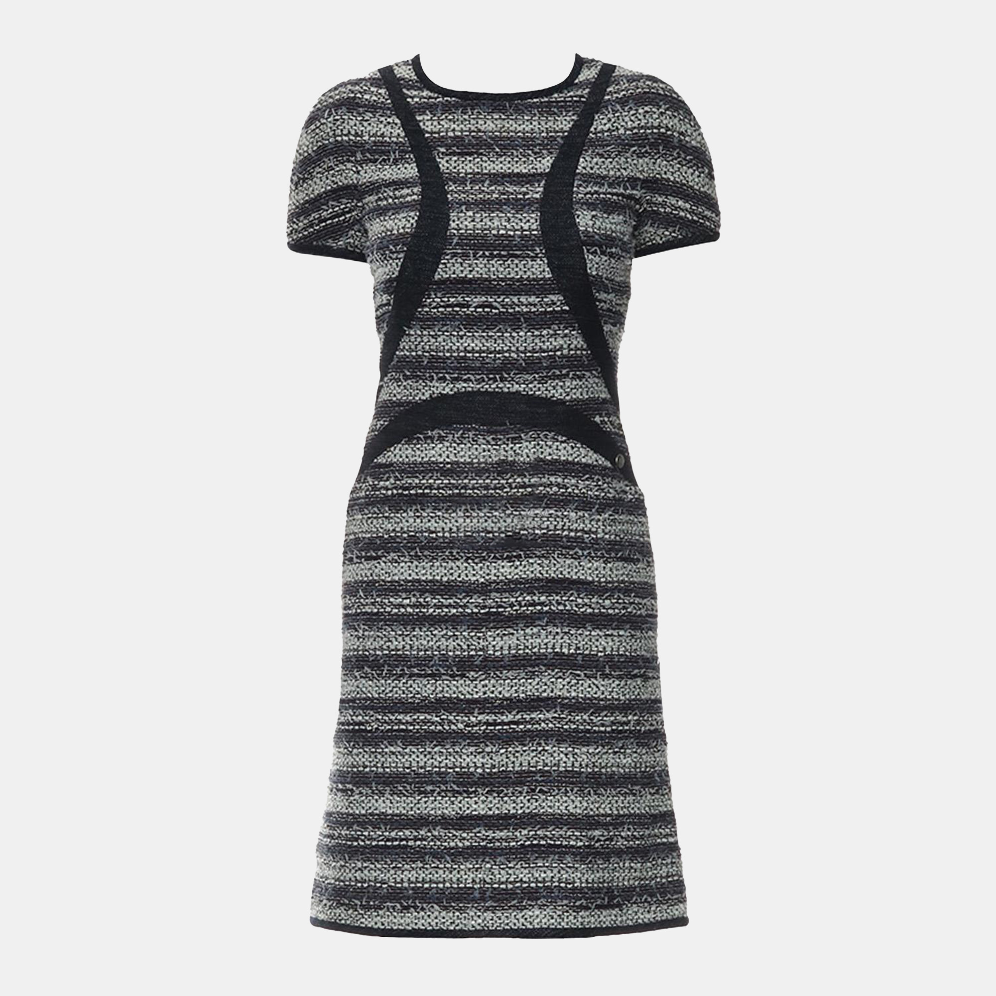 

Chanel Dark Blue White Tweed Shift Dress FR Women 34