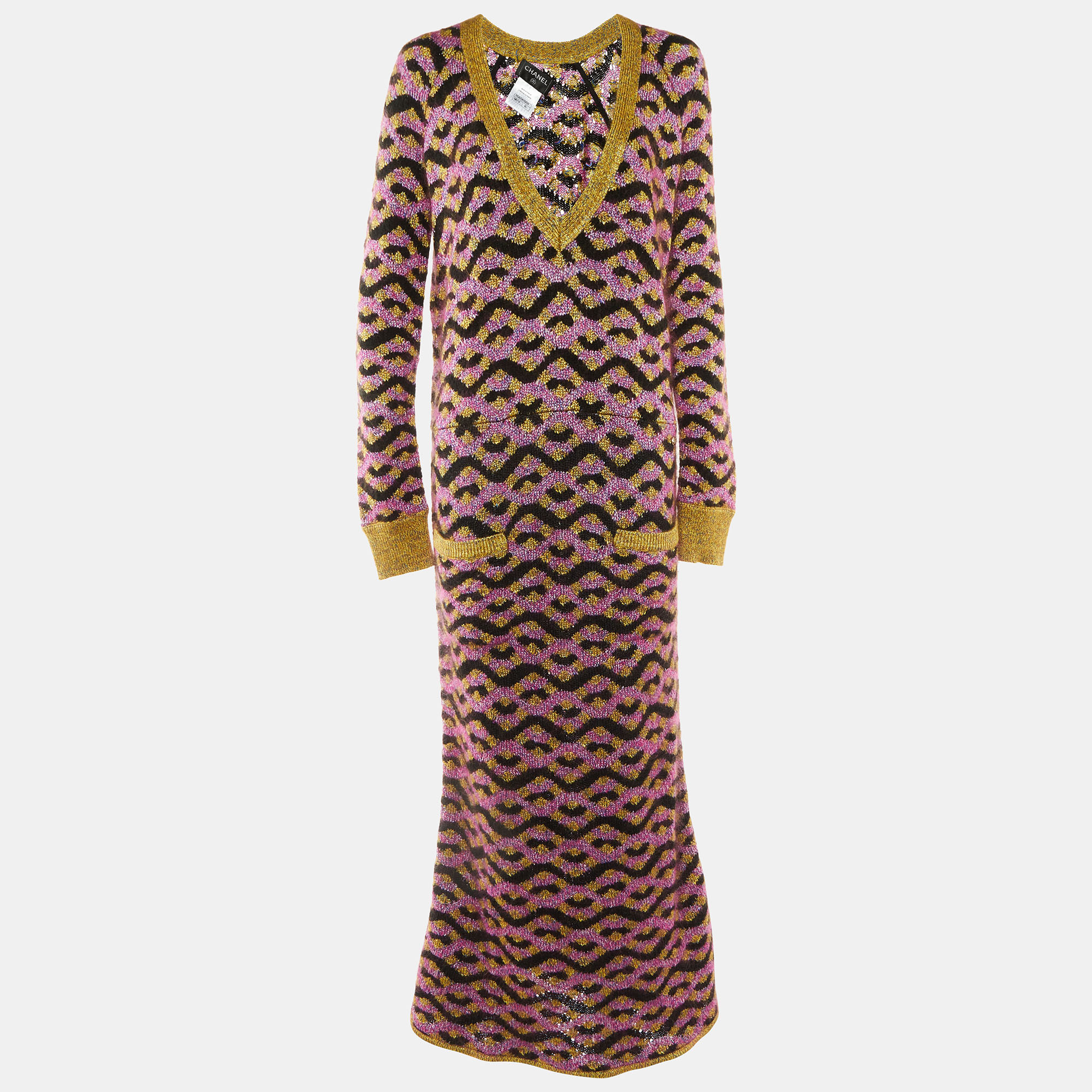 

Chanel Multicolor Zig Zag Silk & Mohair Knit Maxi Dress M