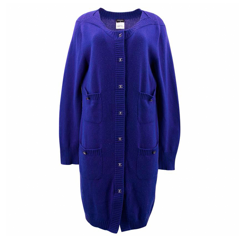 مملوكة مسبقًا Chanel Electric Blue Cashmere Long Cardigan XL