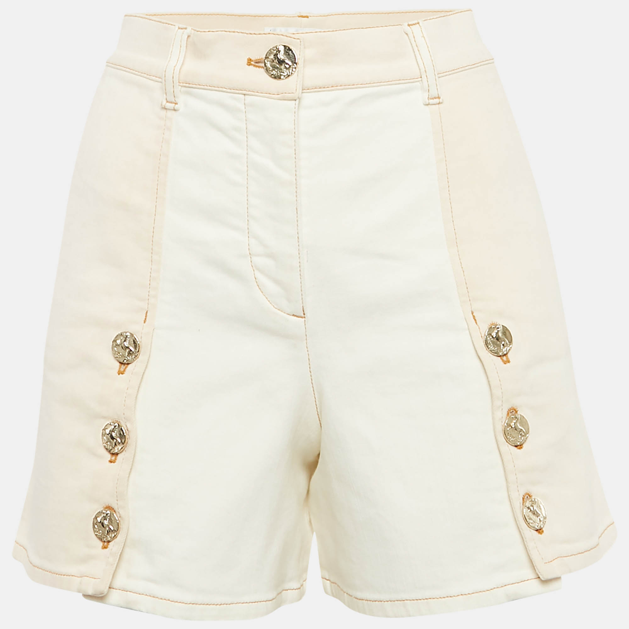 

Chanel Cream Denim Button Detail Shorts S