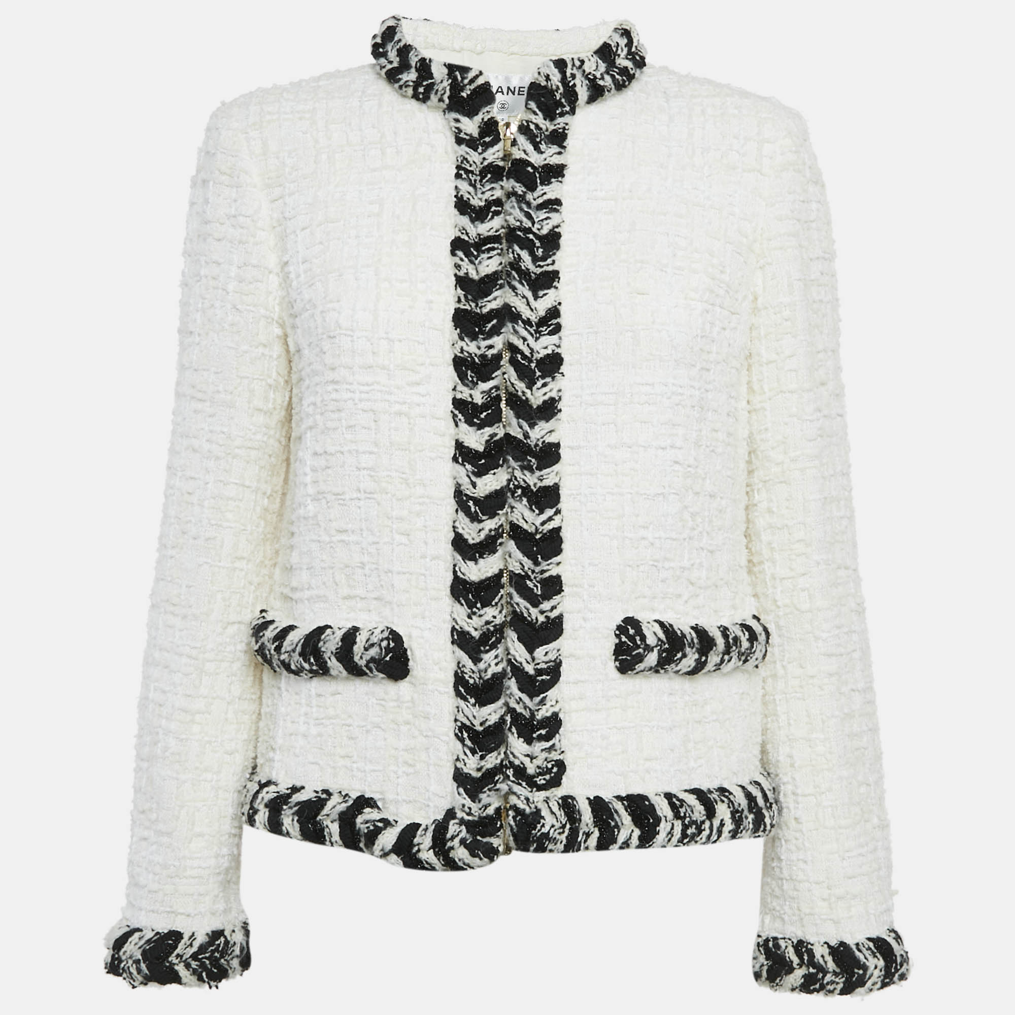 

Chanel White Tweed Zip-Up Jacket M