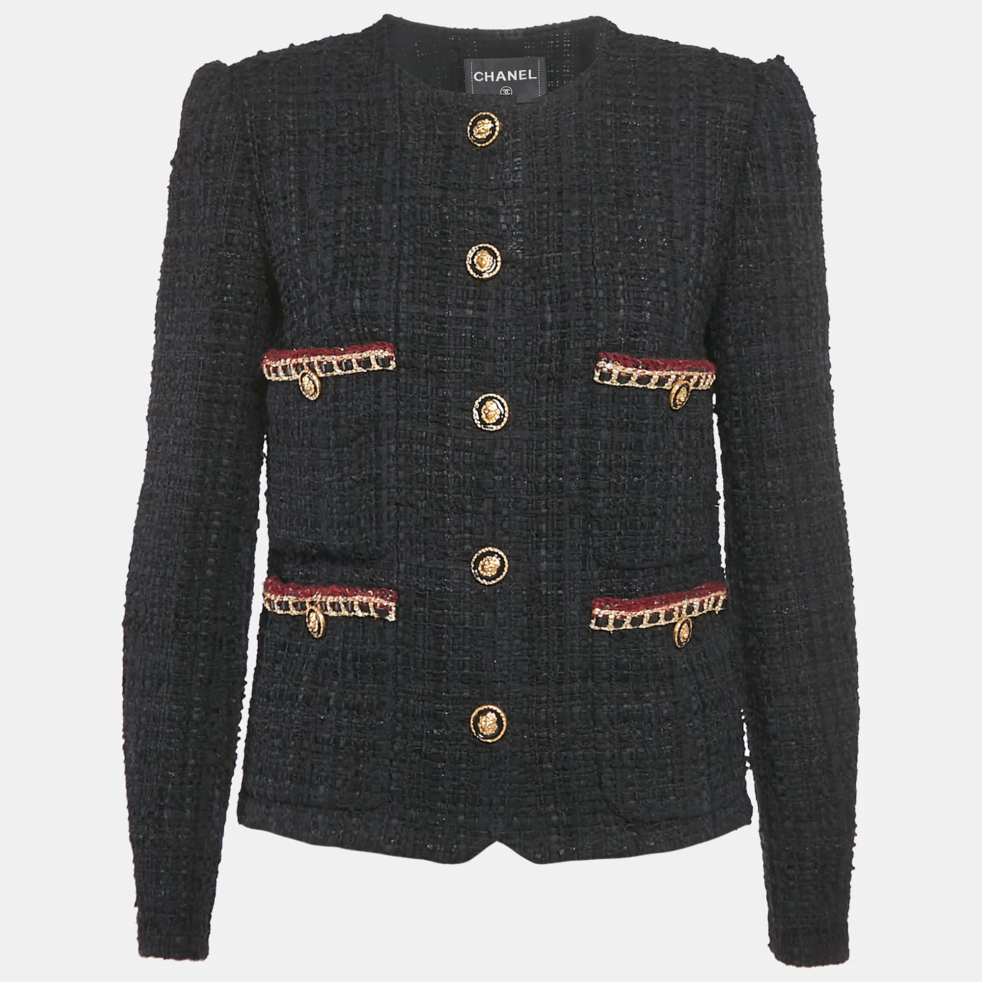 

Chanel Black Tweed Collarless Jacket S