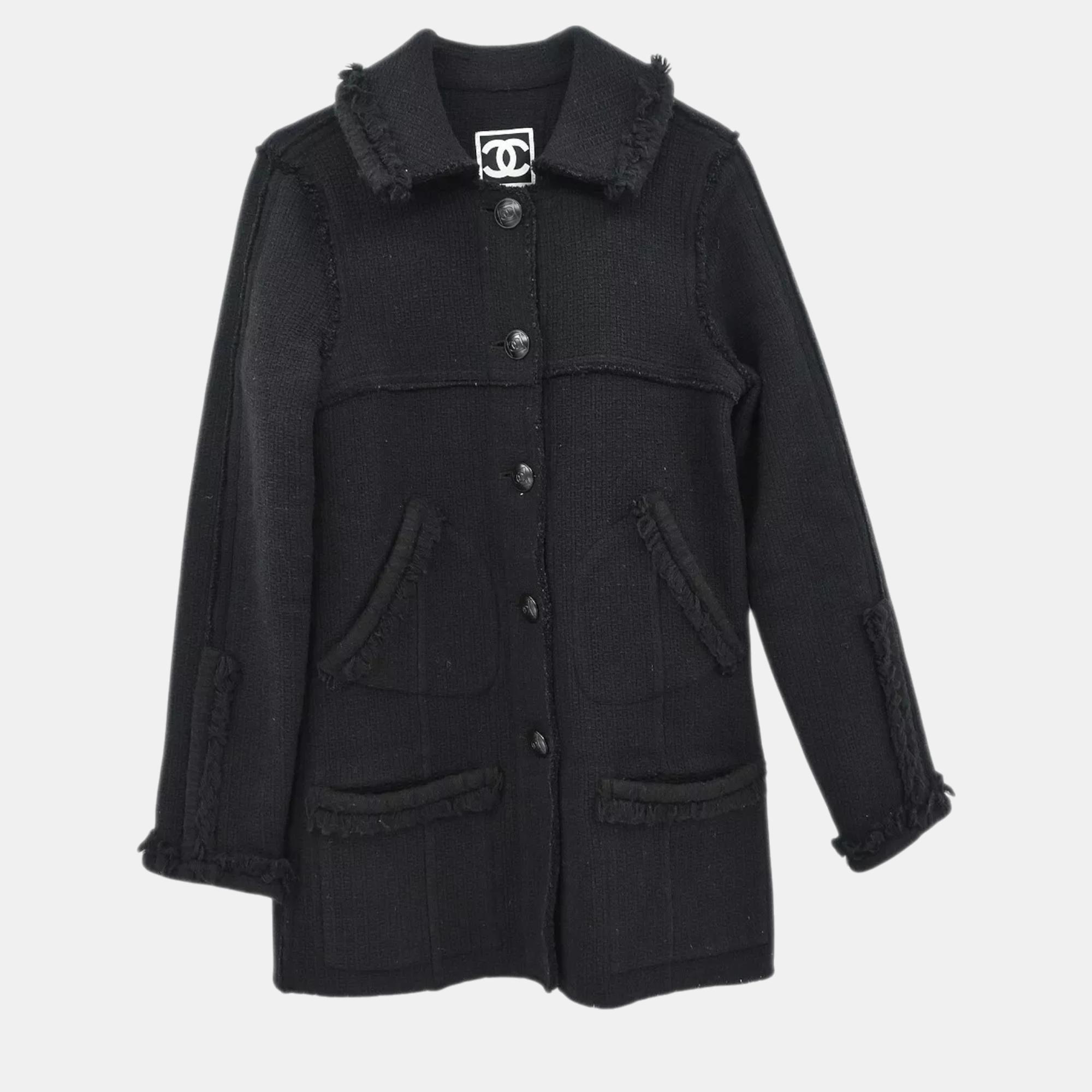 

Chanel Black Wool Sport Line Single Breasted Jacket Women Size