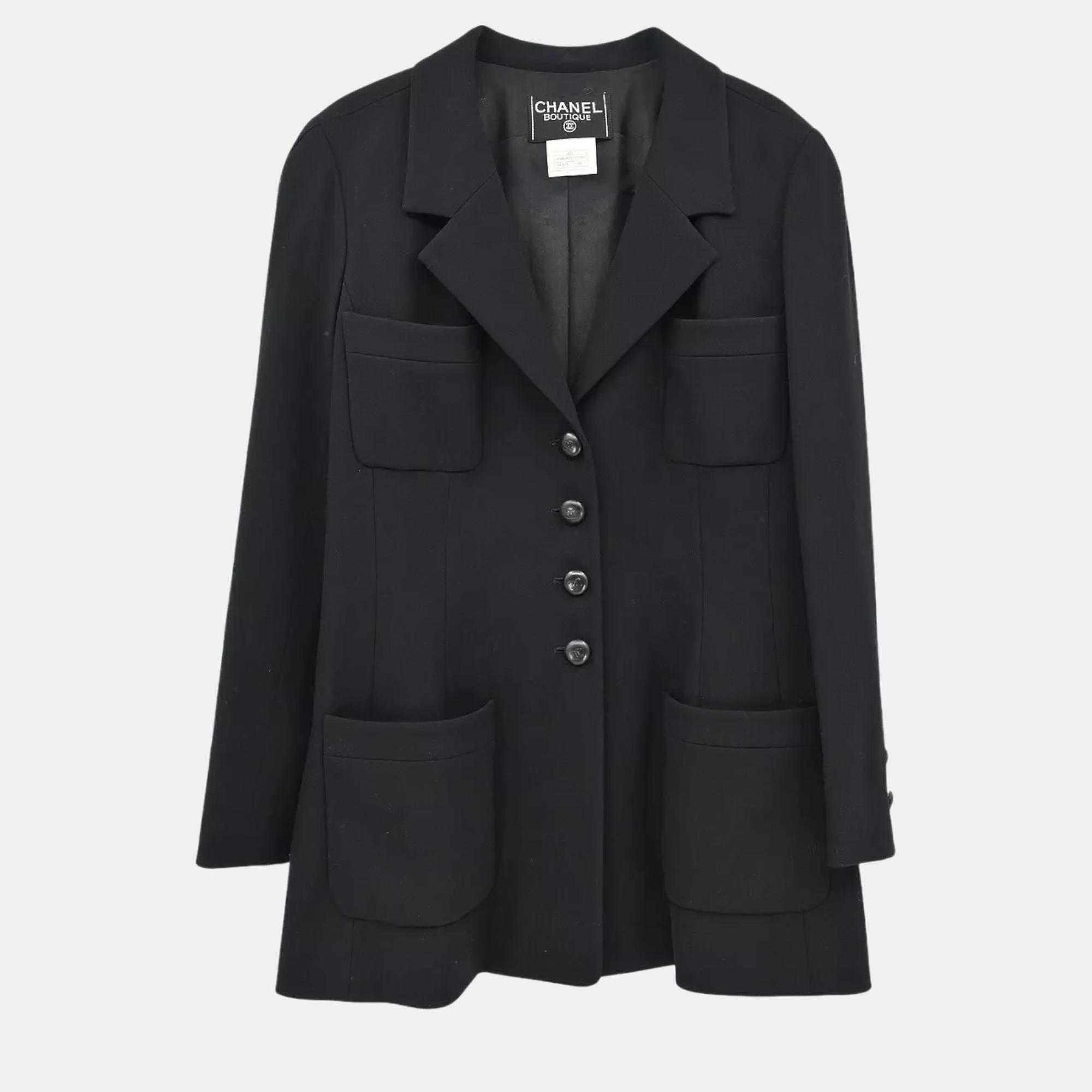 

Chanel Black Wool Single Breasted Jacket Women Size