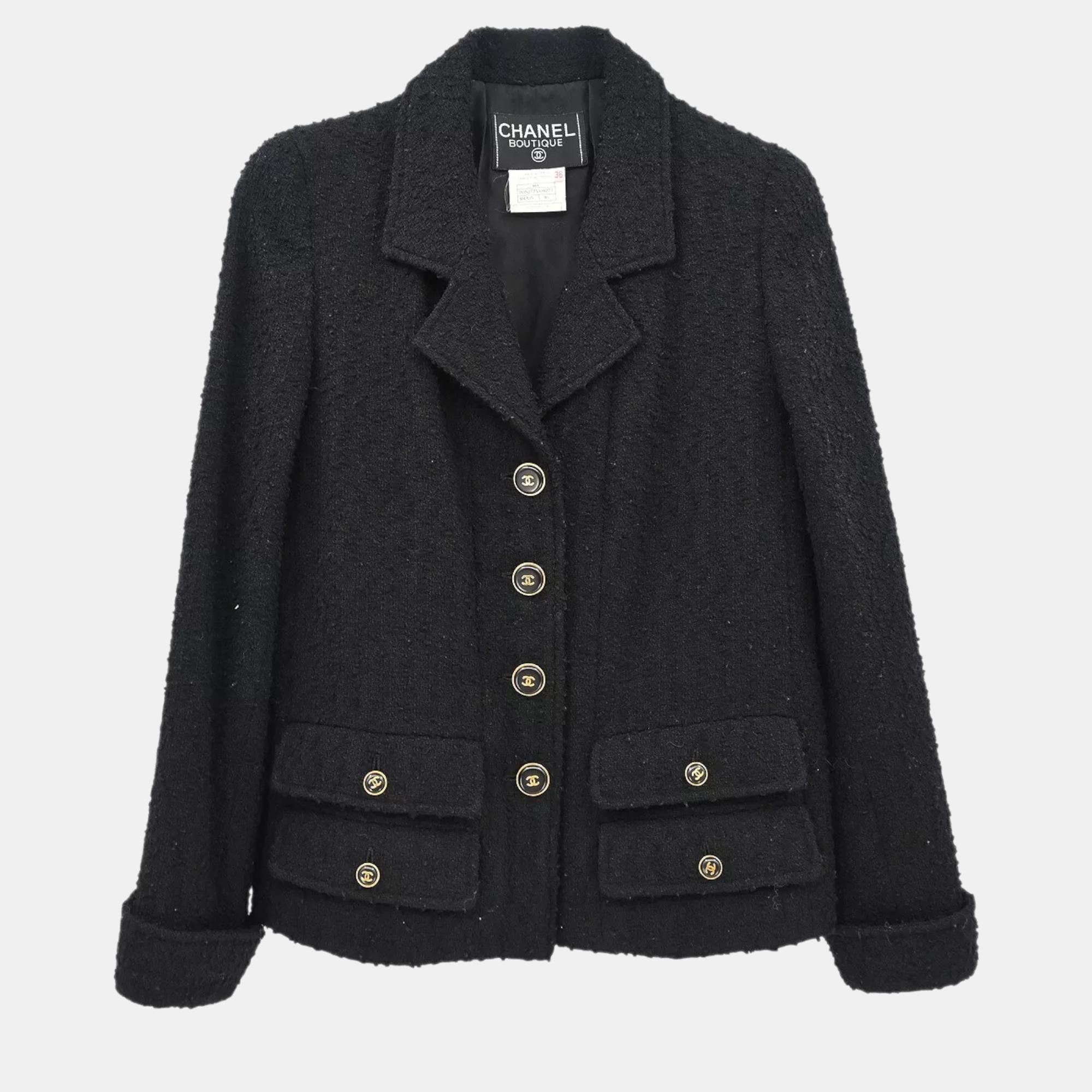 

Chanel Black Wool Single Breasted Jacket Woman's Size