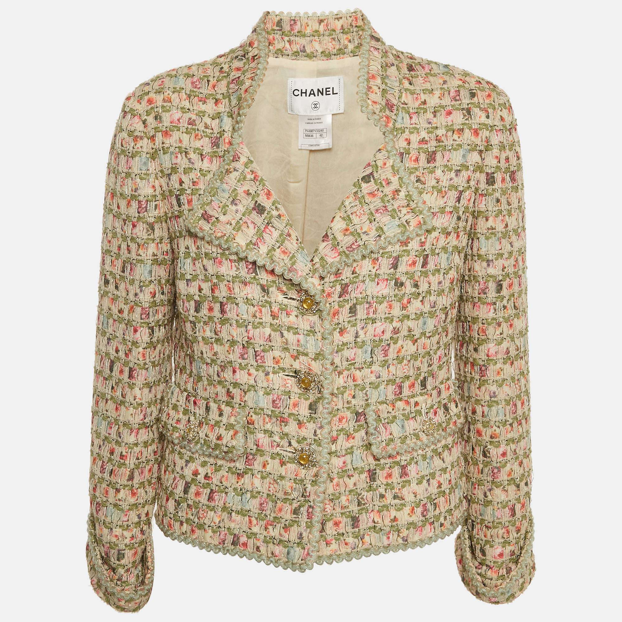 

Chanel Beige/Multicolor Tweed Button Detail Jacket L