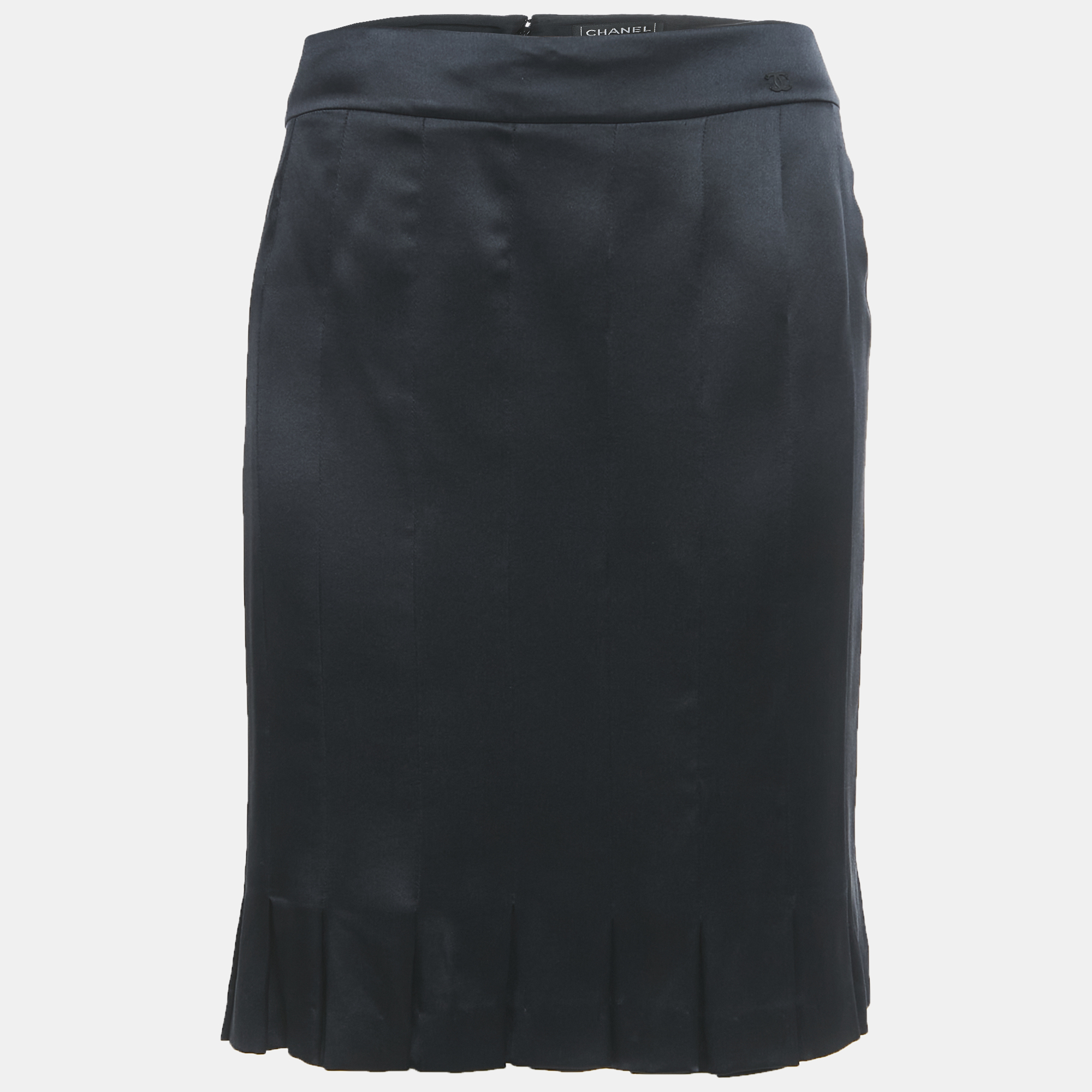 

Chanel Black Satin Silk Pleated Short Skirt M