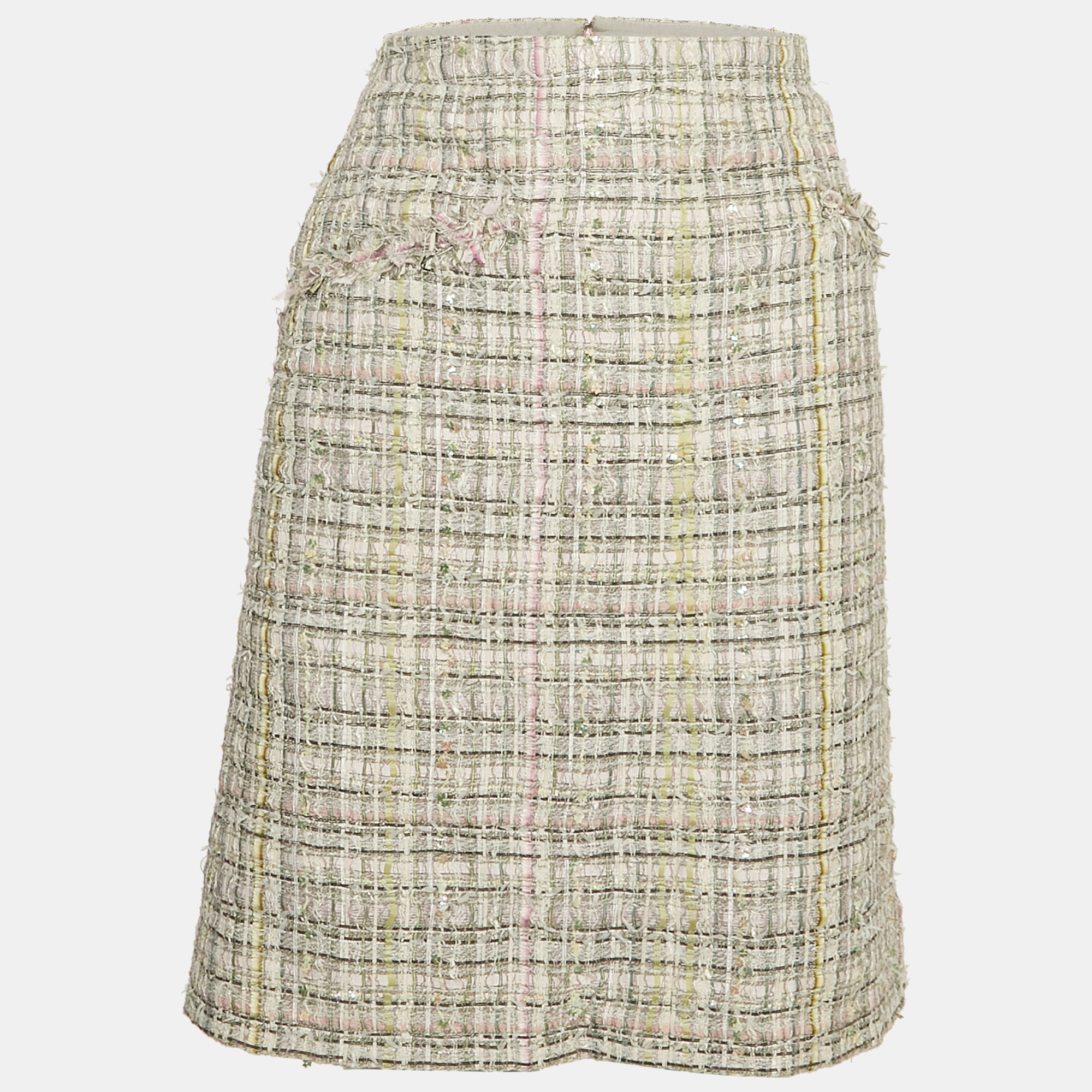 

Chanel White Sequin Embellished Tweed Pencil Skirt S