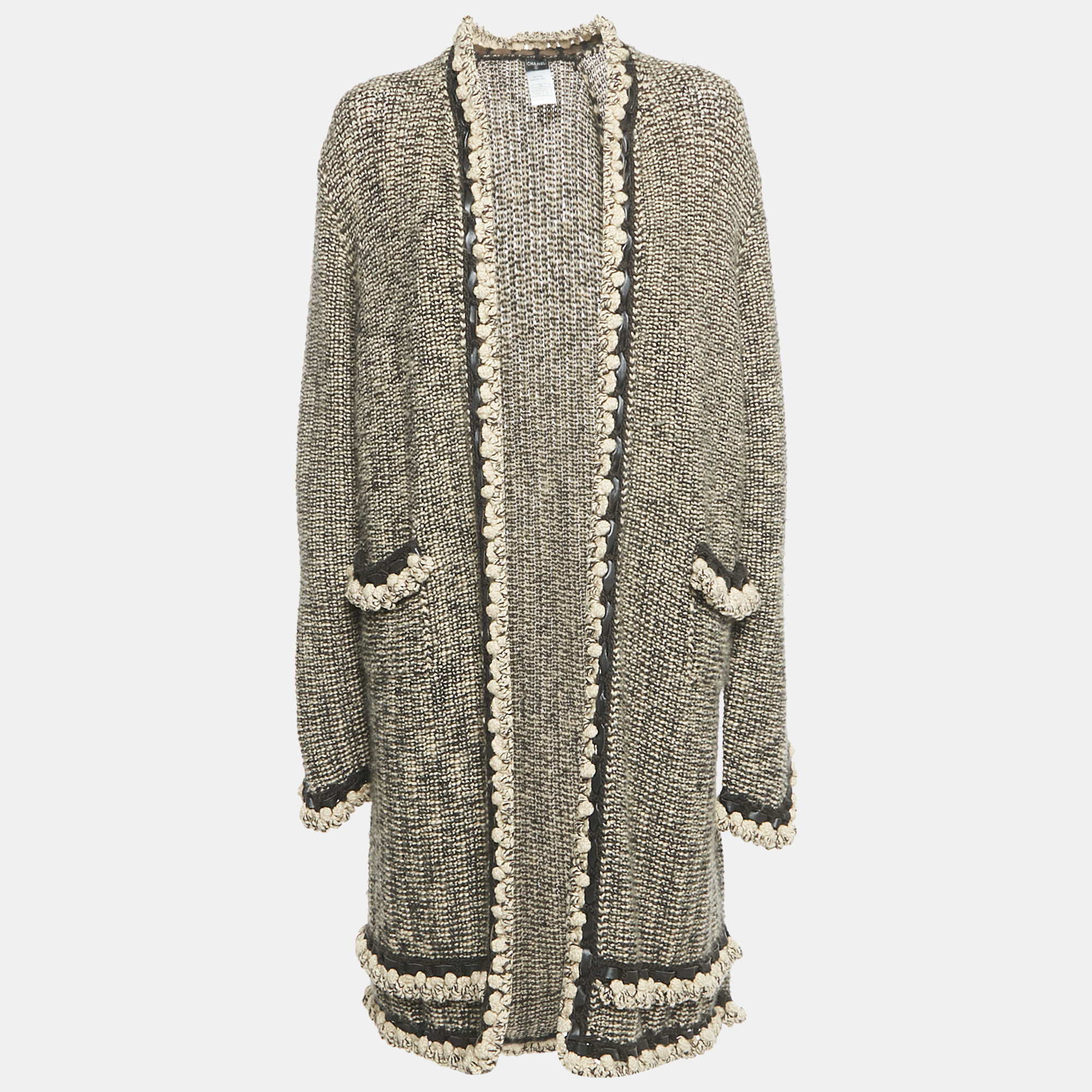 

Chanel Vintage Brown Wool Blend Knit Open Front Cardigan L