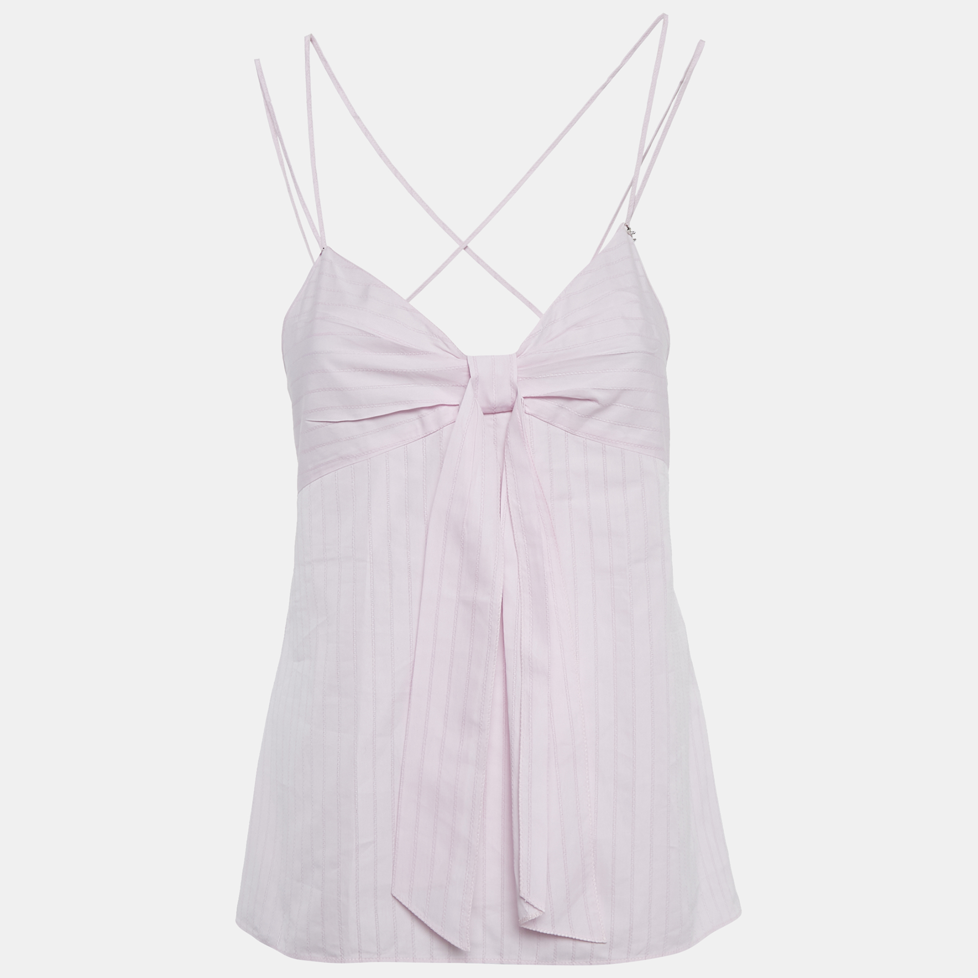 

Chanel Pink Stripe Pattern Cotton Blend Knotted Cami Top M