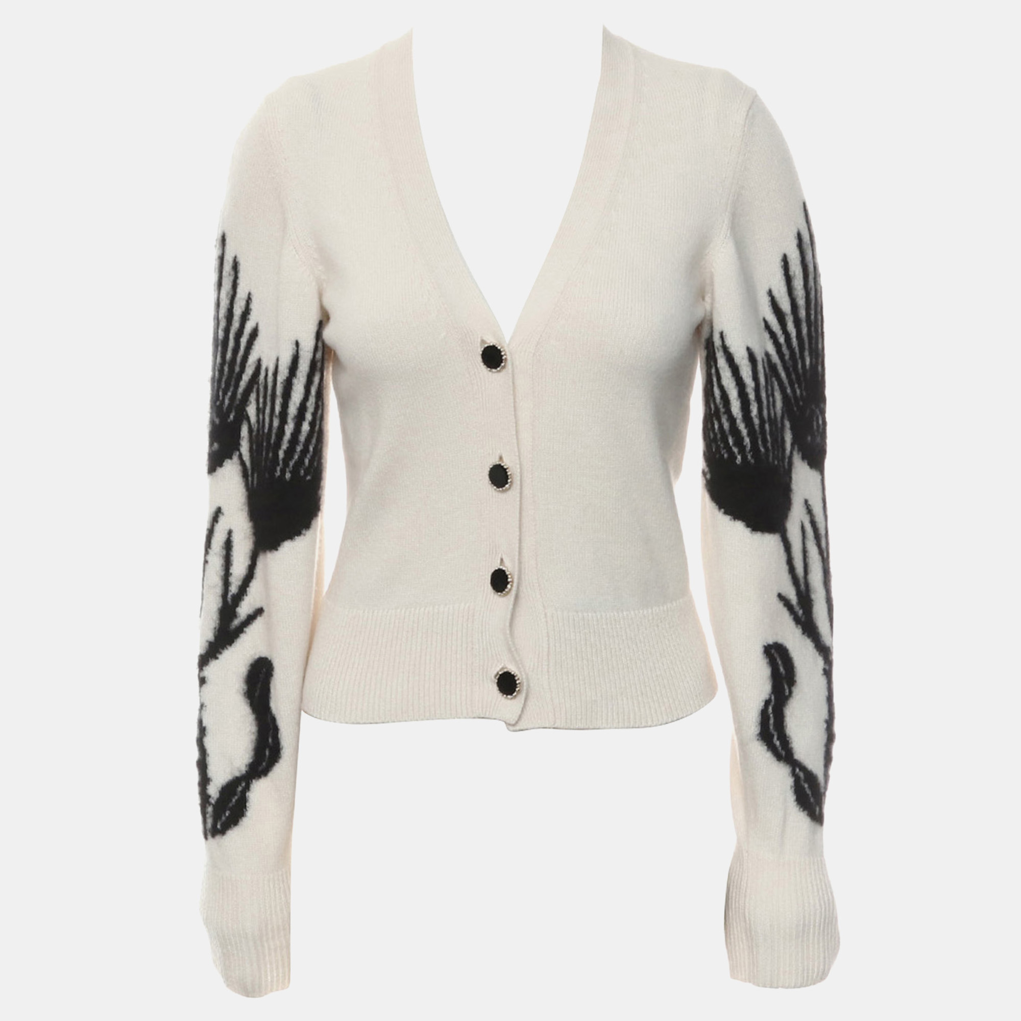 

Cashmere Cropped Cardigan With Jeweled Buttons, Black