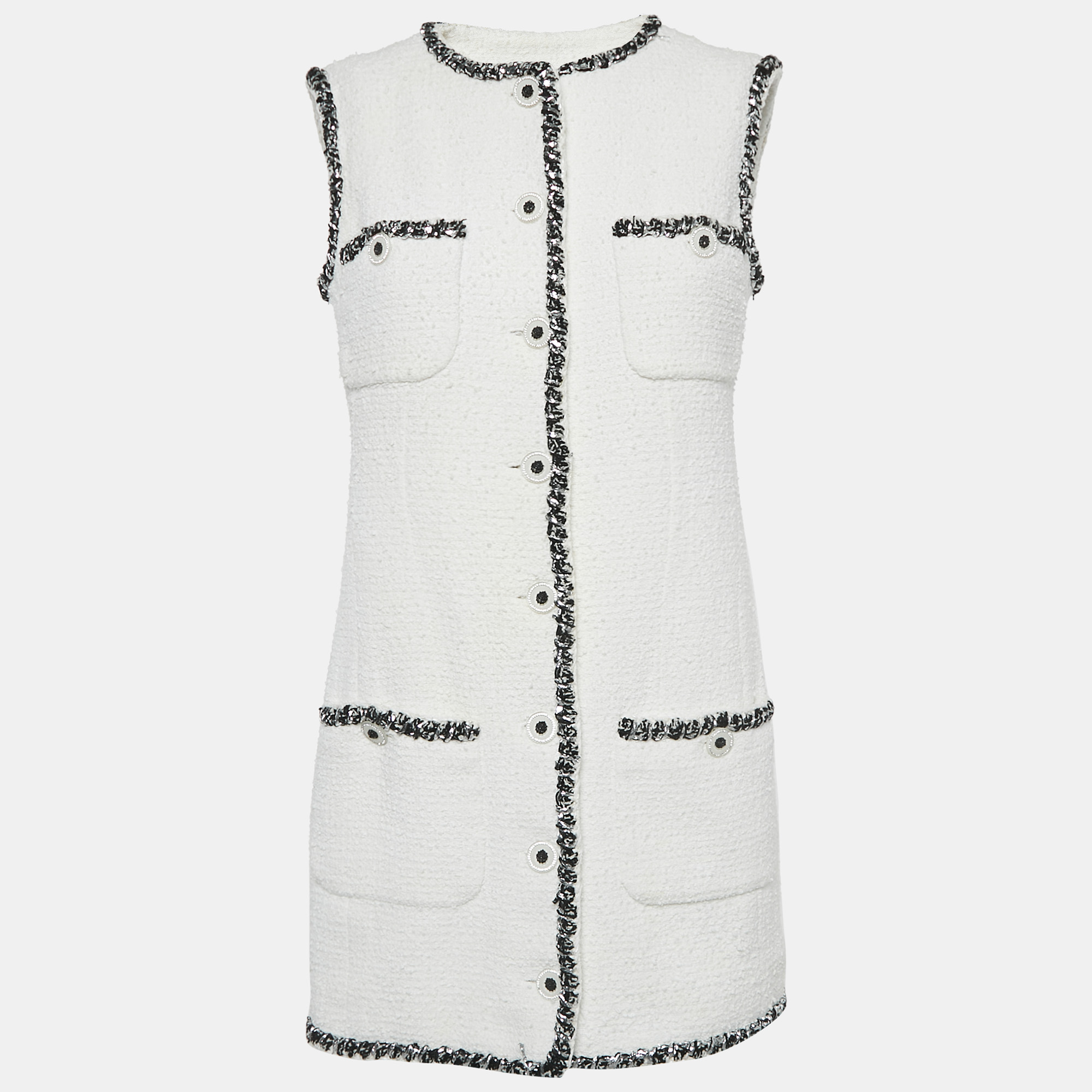 

Chanel White Tweed Sleeveless Mini Dress M