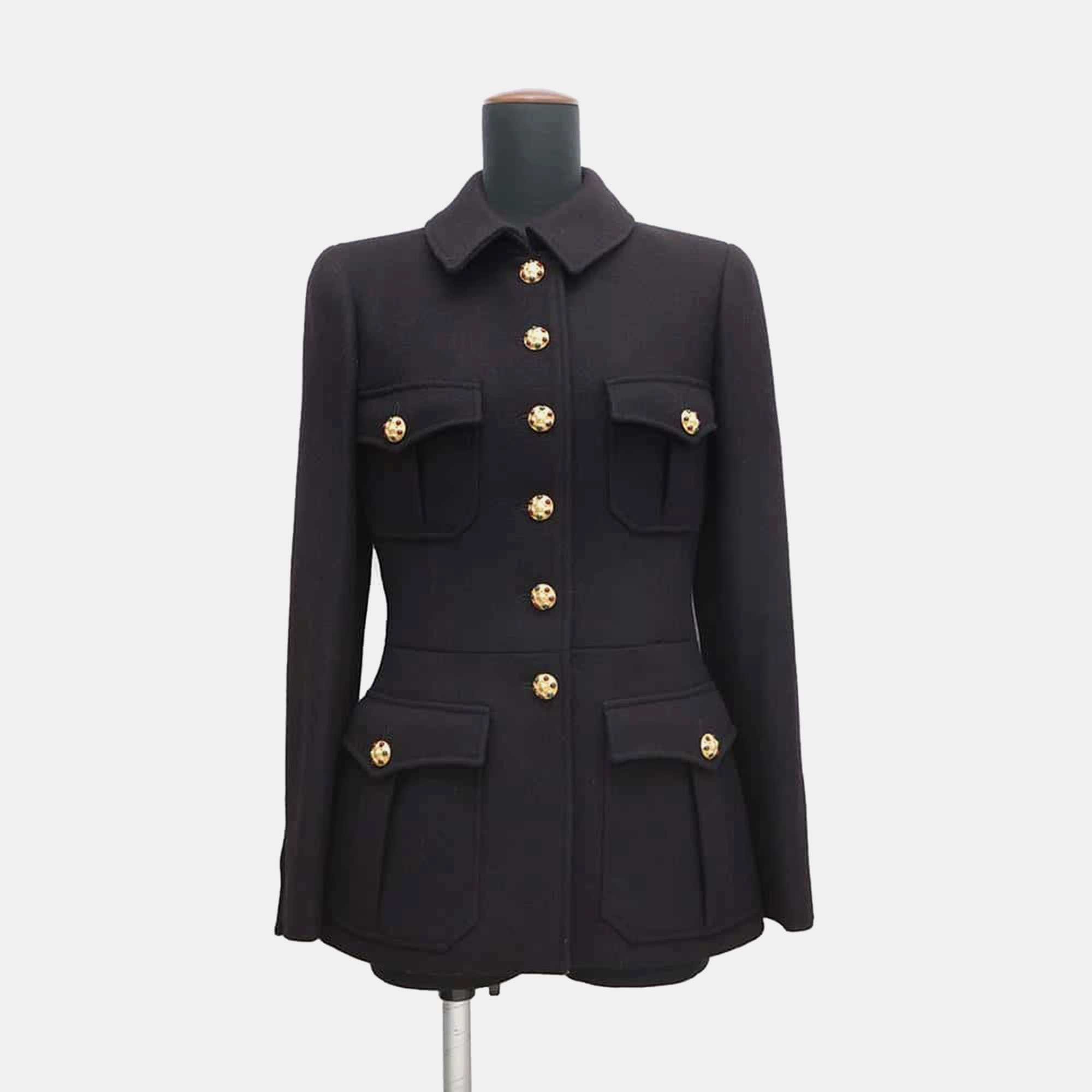 

Chanel Black Wool Gripoa Button Jacket Size