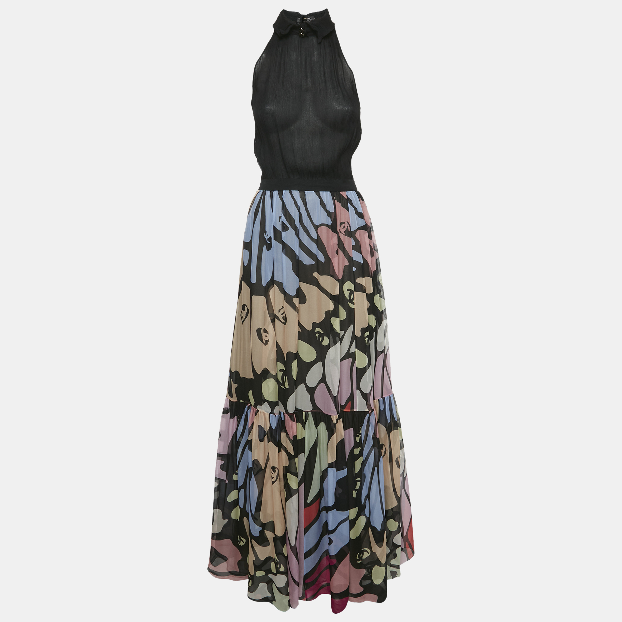 

Chanel Black CC Silk Sleeveless Maxi Dress M
