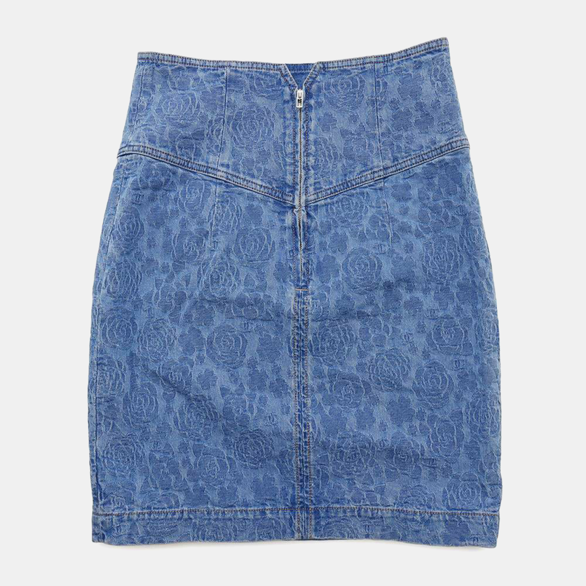 

Chanel Cc Logo Camellia Skirt Size  Blue Cotton100%