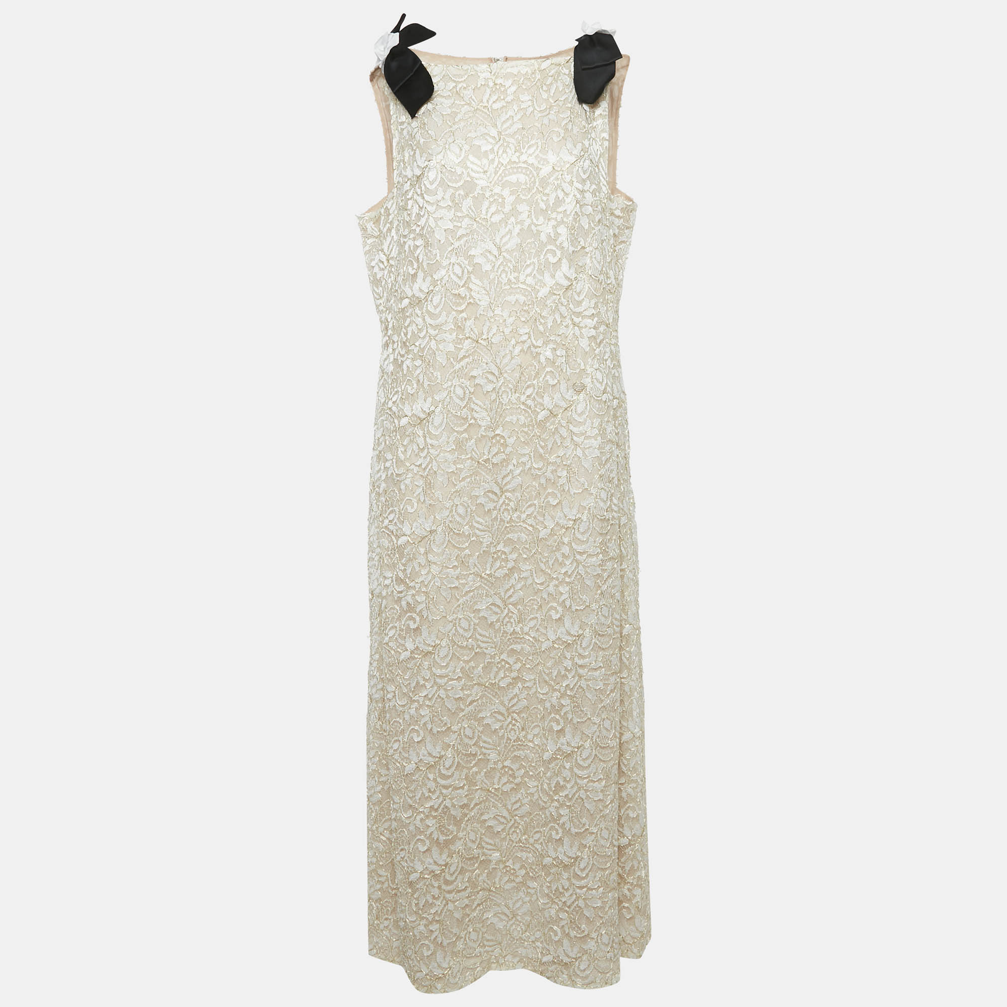 

Chanel White Lurex Lace Sleeveless Long Dress XXL