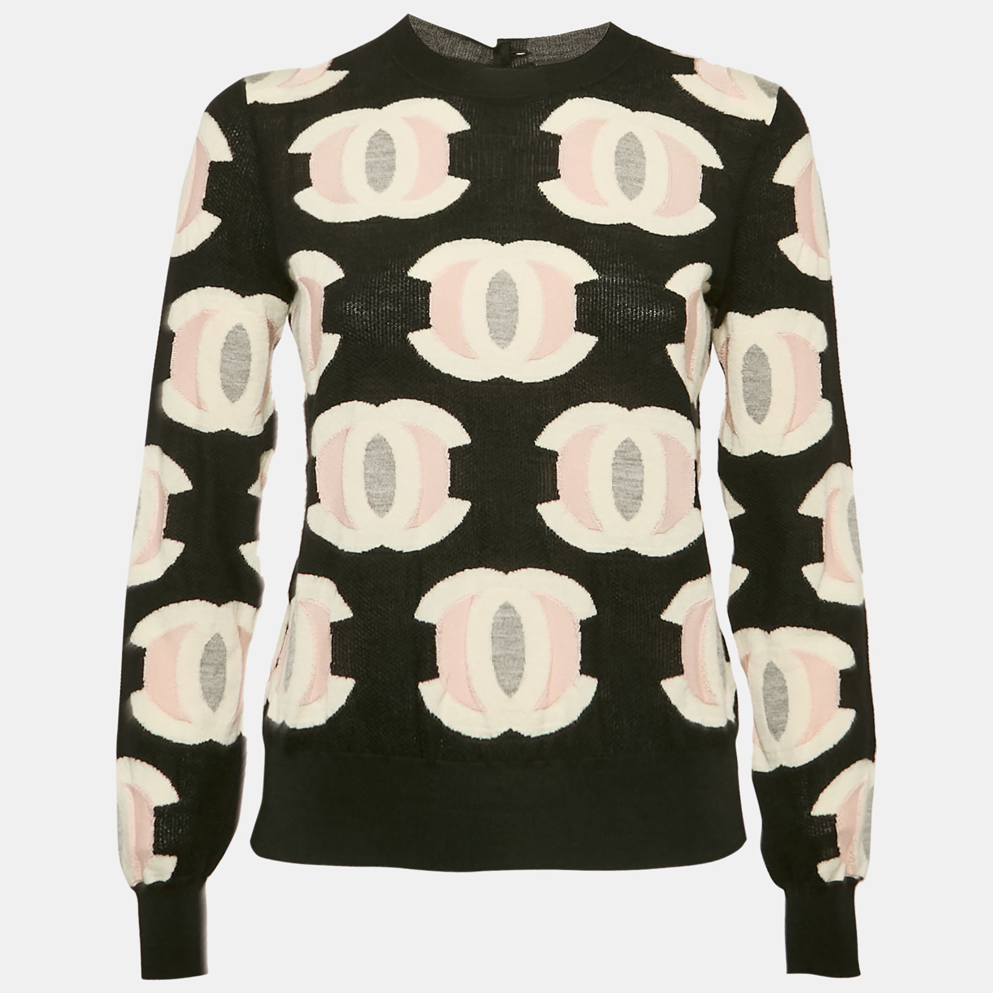 

Chanel Black Logo Jacquard Knit Cashmere Sweater S