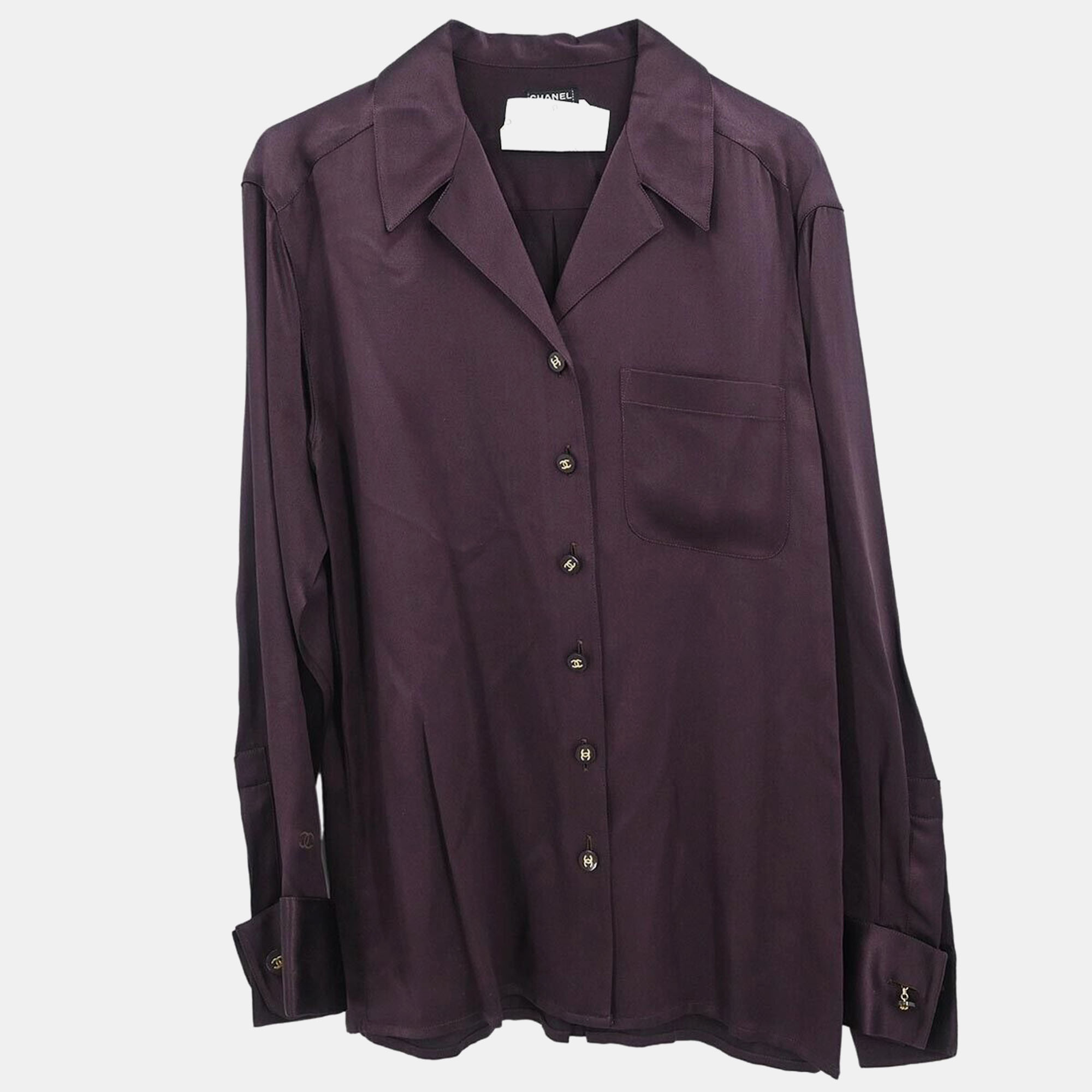 

Chanel Silk Blouse Shirt Size 38, Brown