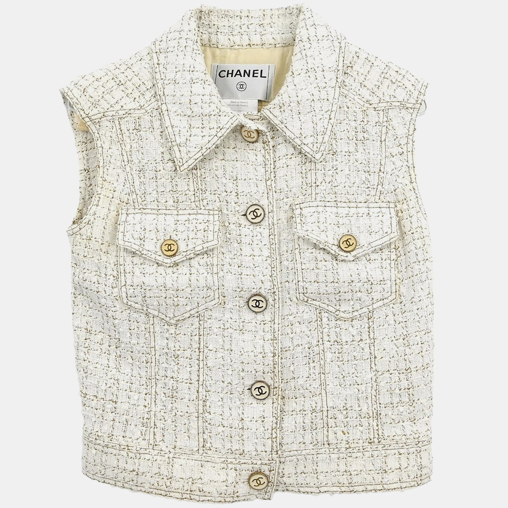 

Chanel Sleeveless Vest Jacket White 01P #38