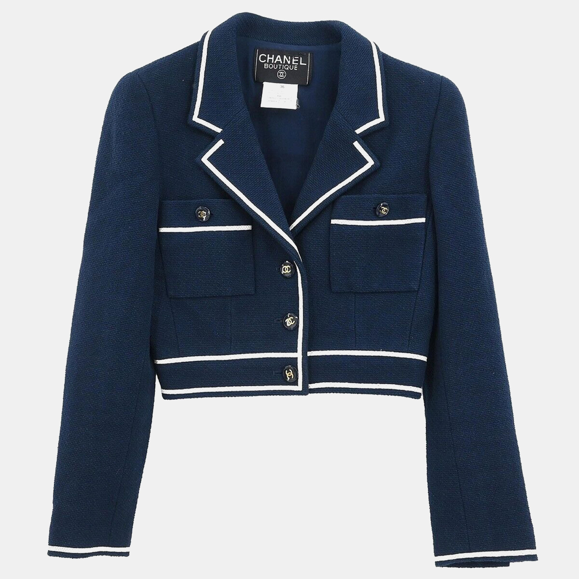 

Chanel Single Breasted Jacket Navy P95 #36, Navy blue