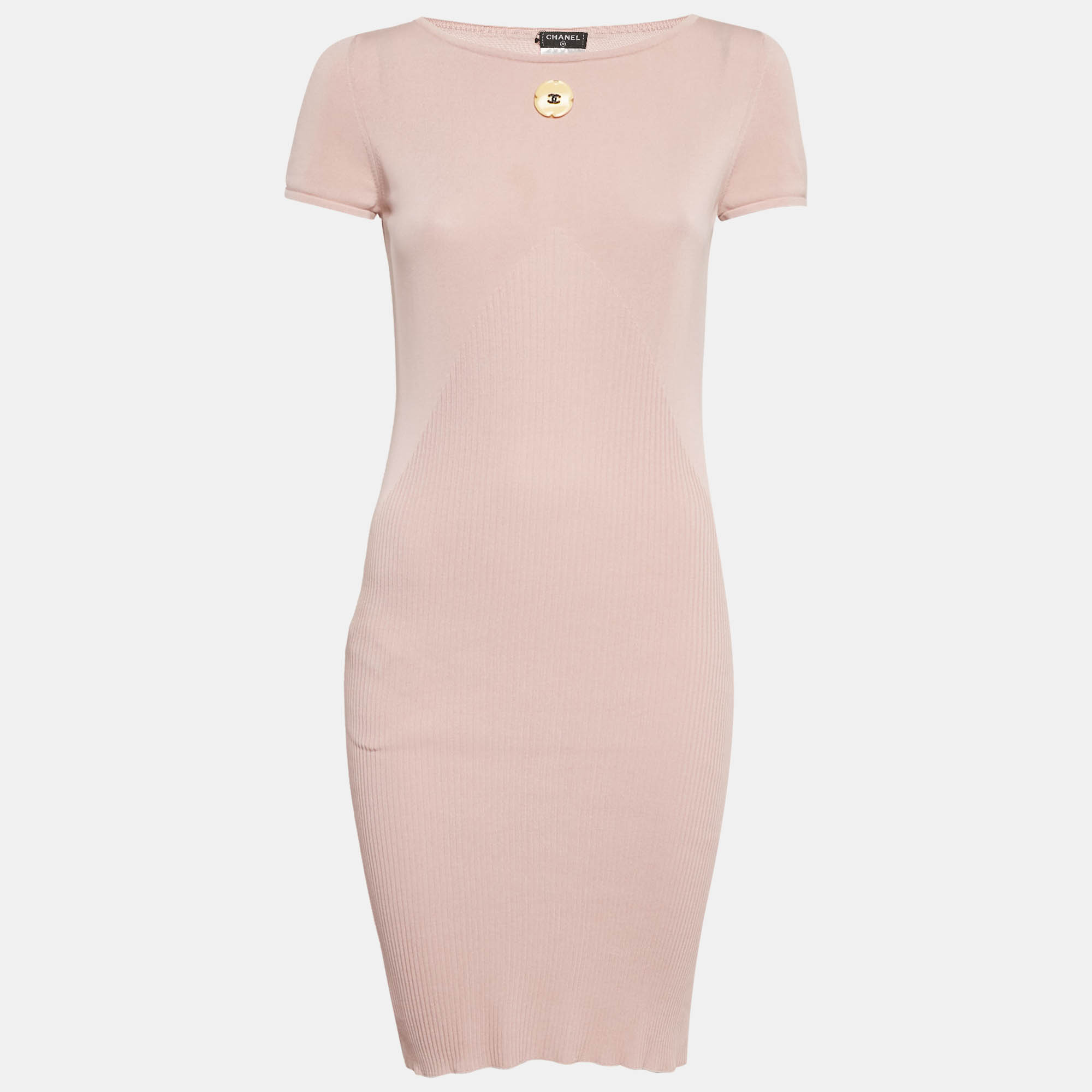 

Chanel Light Pink Knit Bodycon Dress S