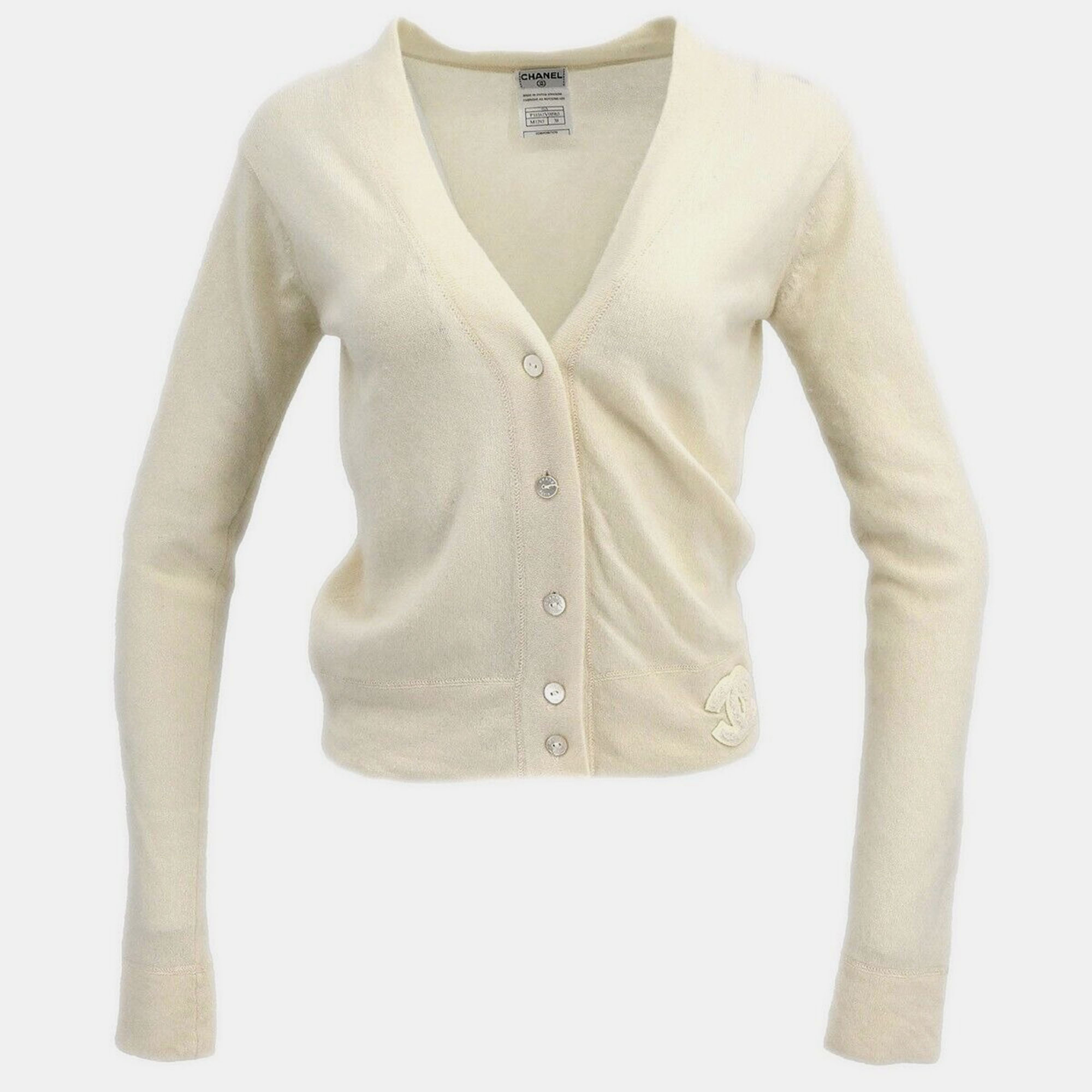 

Chanel White Cashmere Button Front Cardigan Size