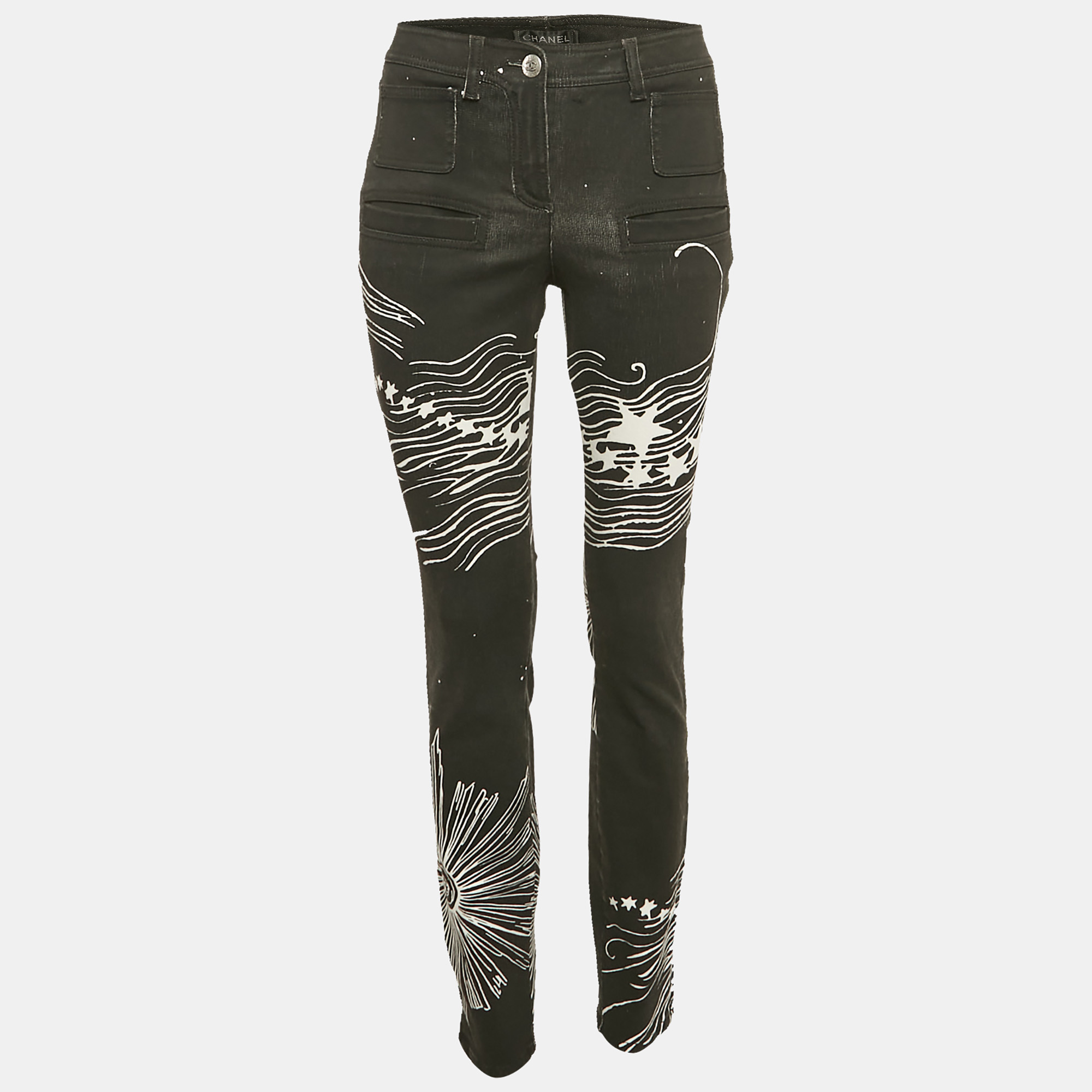 

Chanel Black Start Print Denim High Rise Denim S Waist 26"